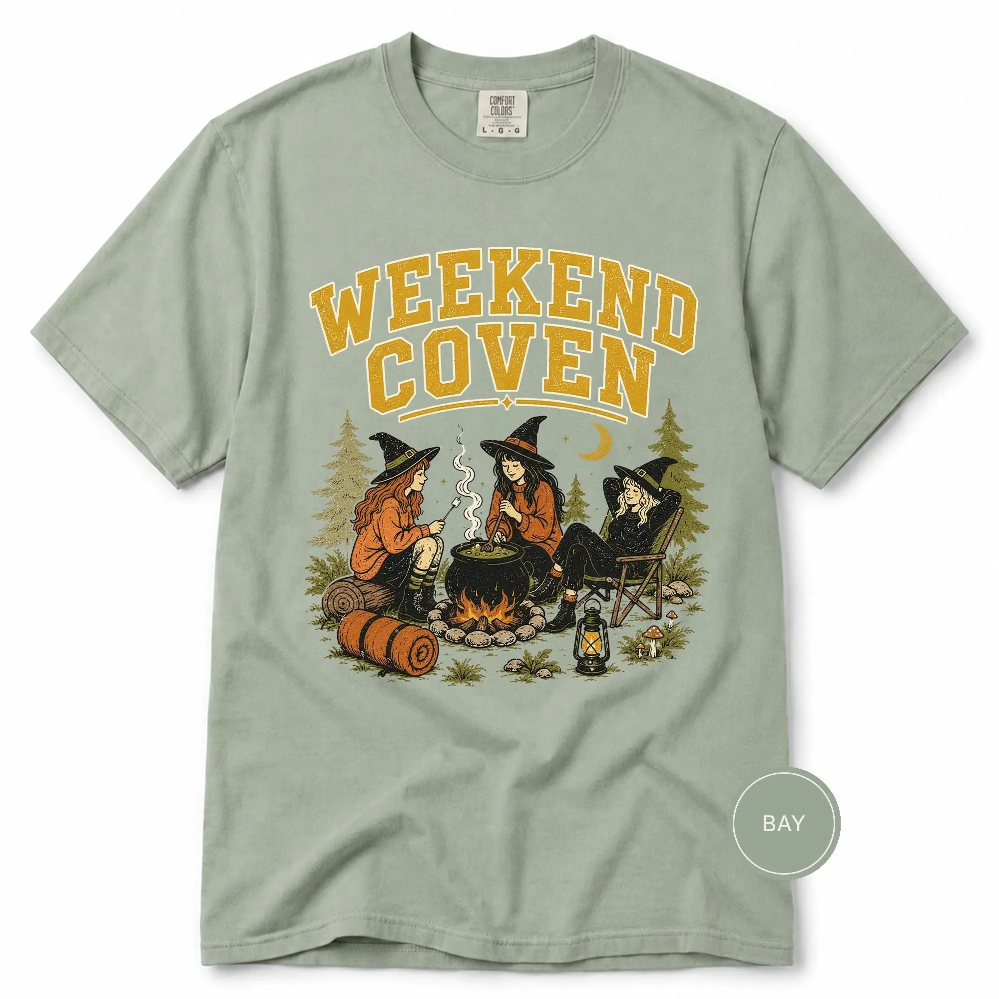Comfort Colors Weekend Coven Shirt, Witch Camping Cauldron Campfire Graphic, Spooky Girls Trip Halloween Gift - photo 5