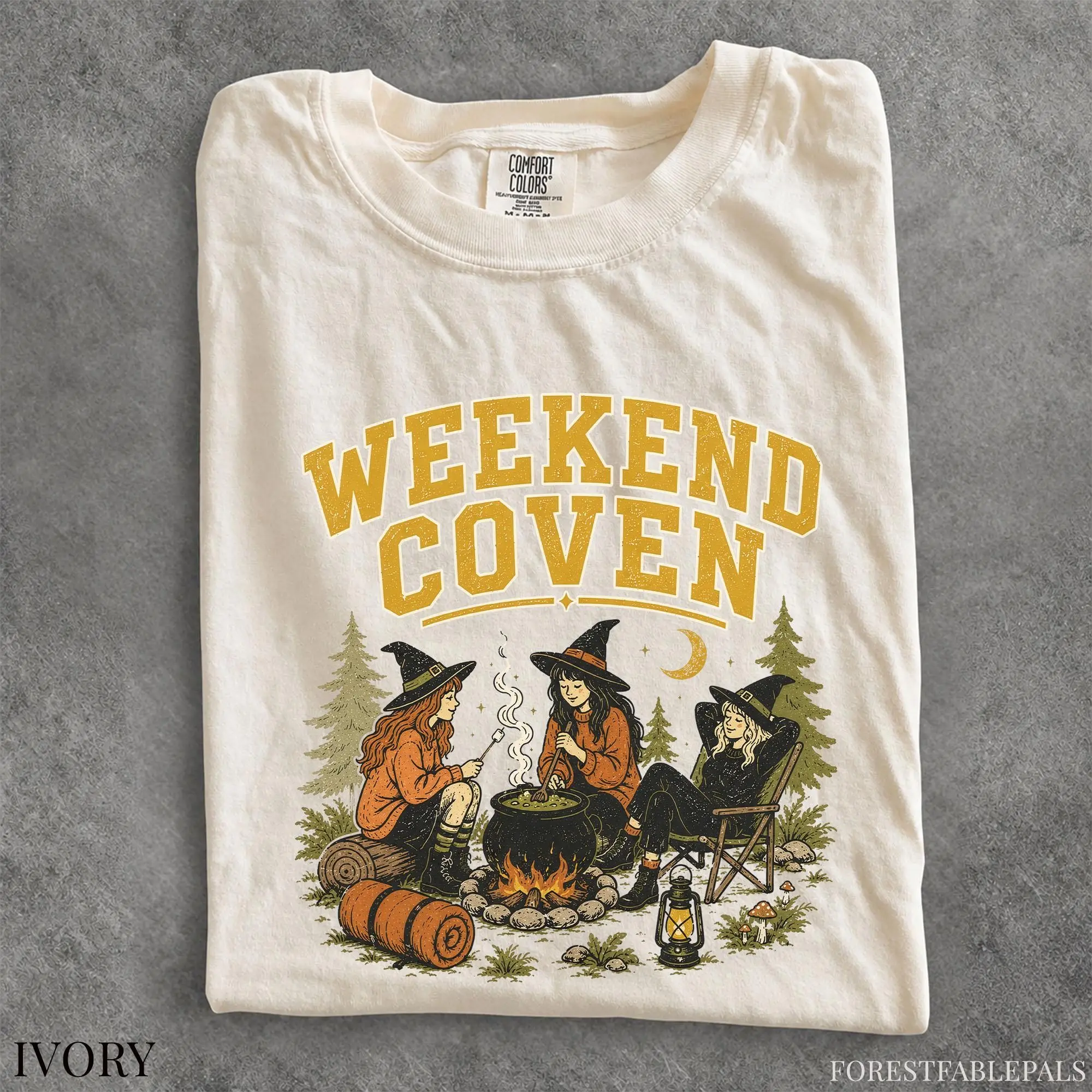 Comfort Colors Weekend Coven Sweatshirt, Witch Camping Cauldron Campfire Graphic, Spooky Girls Trip Halloween Gift