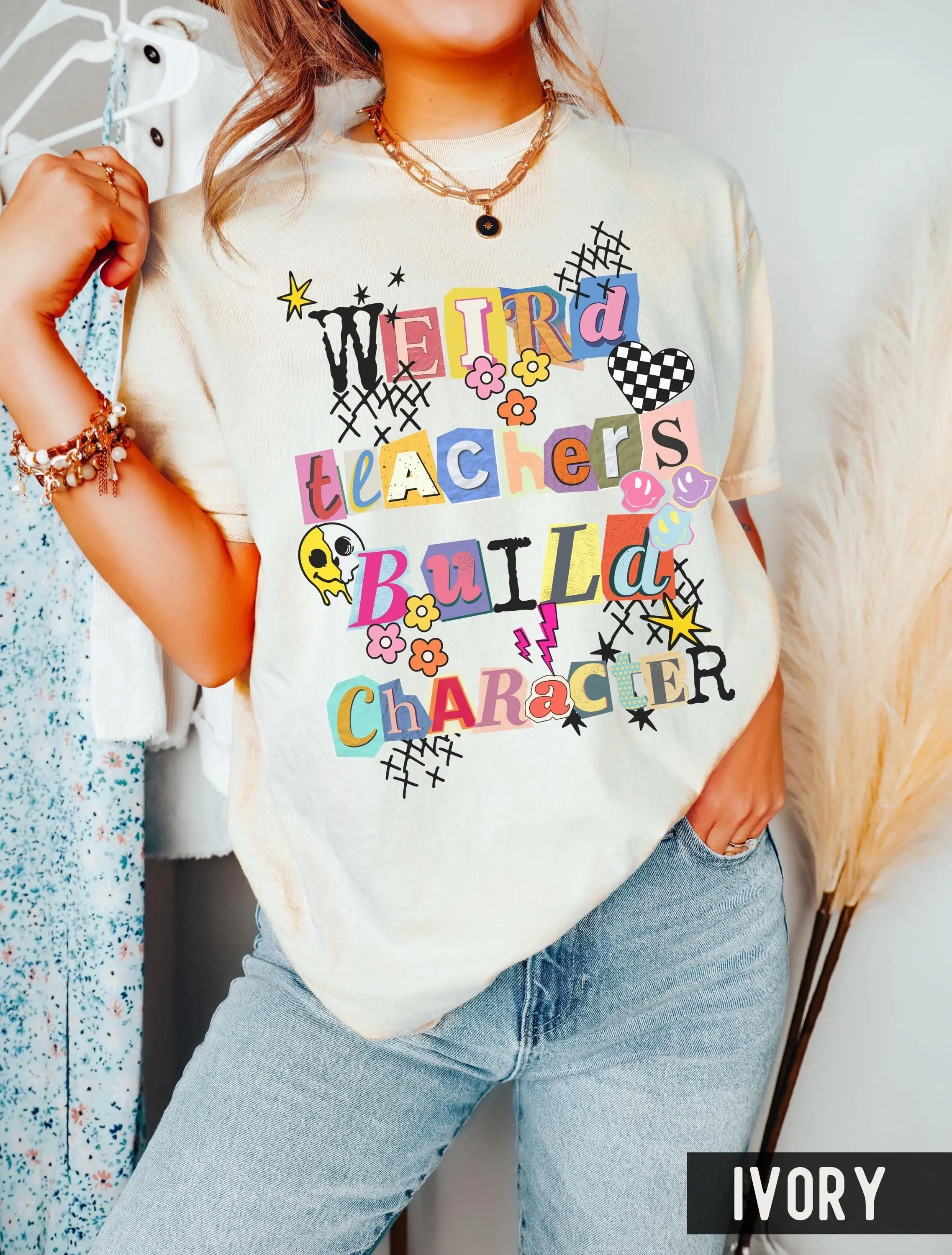 Comfort Colors Weird Teachers Build Character Shirt, Artsy Halloween Teacher Gift Tee - photo 2