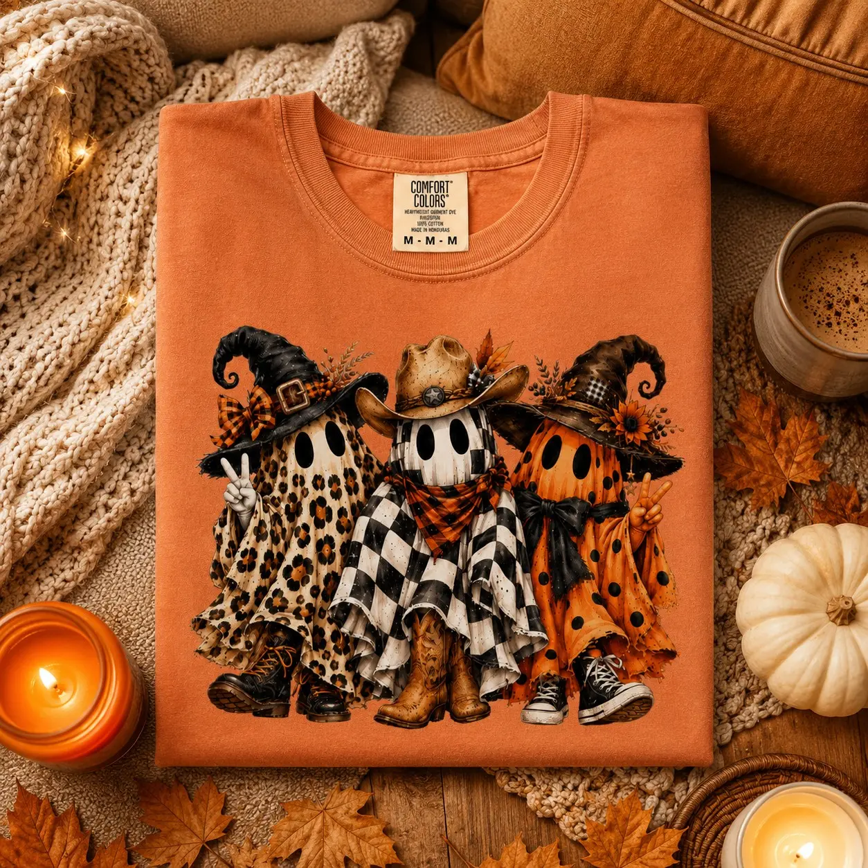 Comfort Colors Western Ghost Shirt, Leopard Cowgirl Fall Spooky Season Halloween Graphic Tee - photo 2