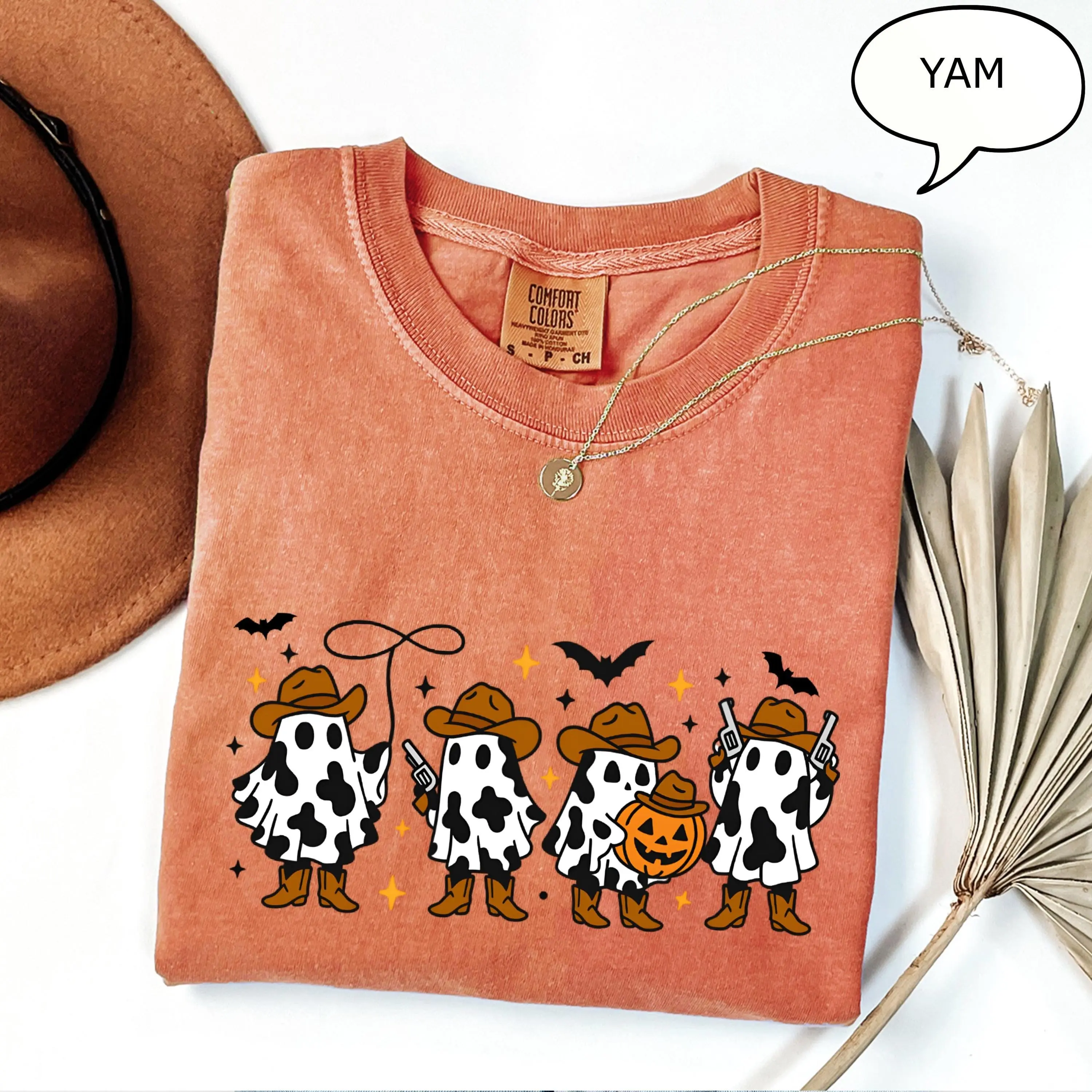 Comfort Colors Western Ghost T-Shirt, Cute Halloween Party Tee, Spooky Fall Country Girl Gift - photo 2