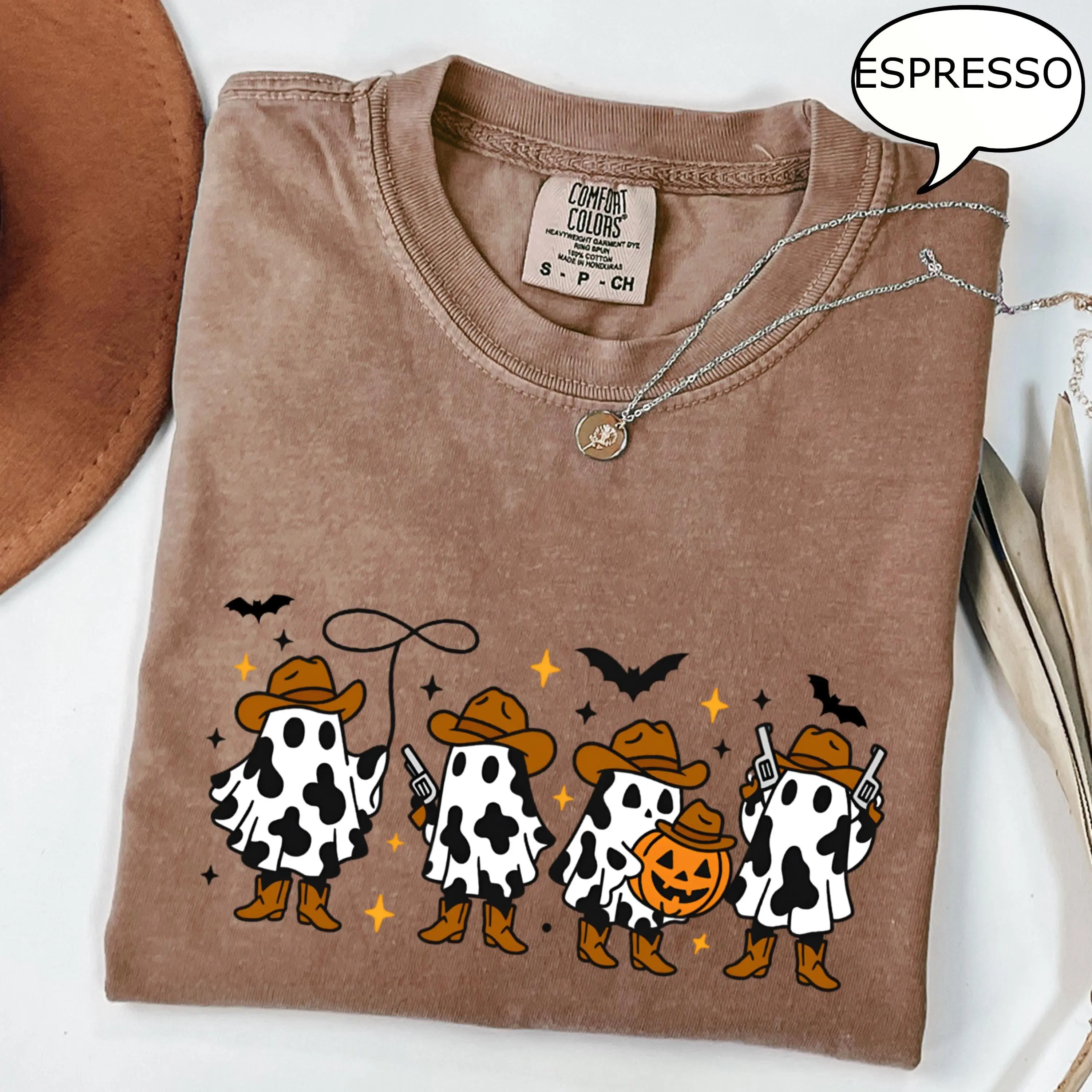 Comfort Colors Western Ghost T-Shirt, Cute Halloween Party Tee, Spooky Fall Country Girl Gift - photo 3