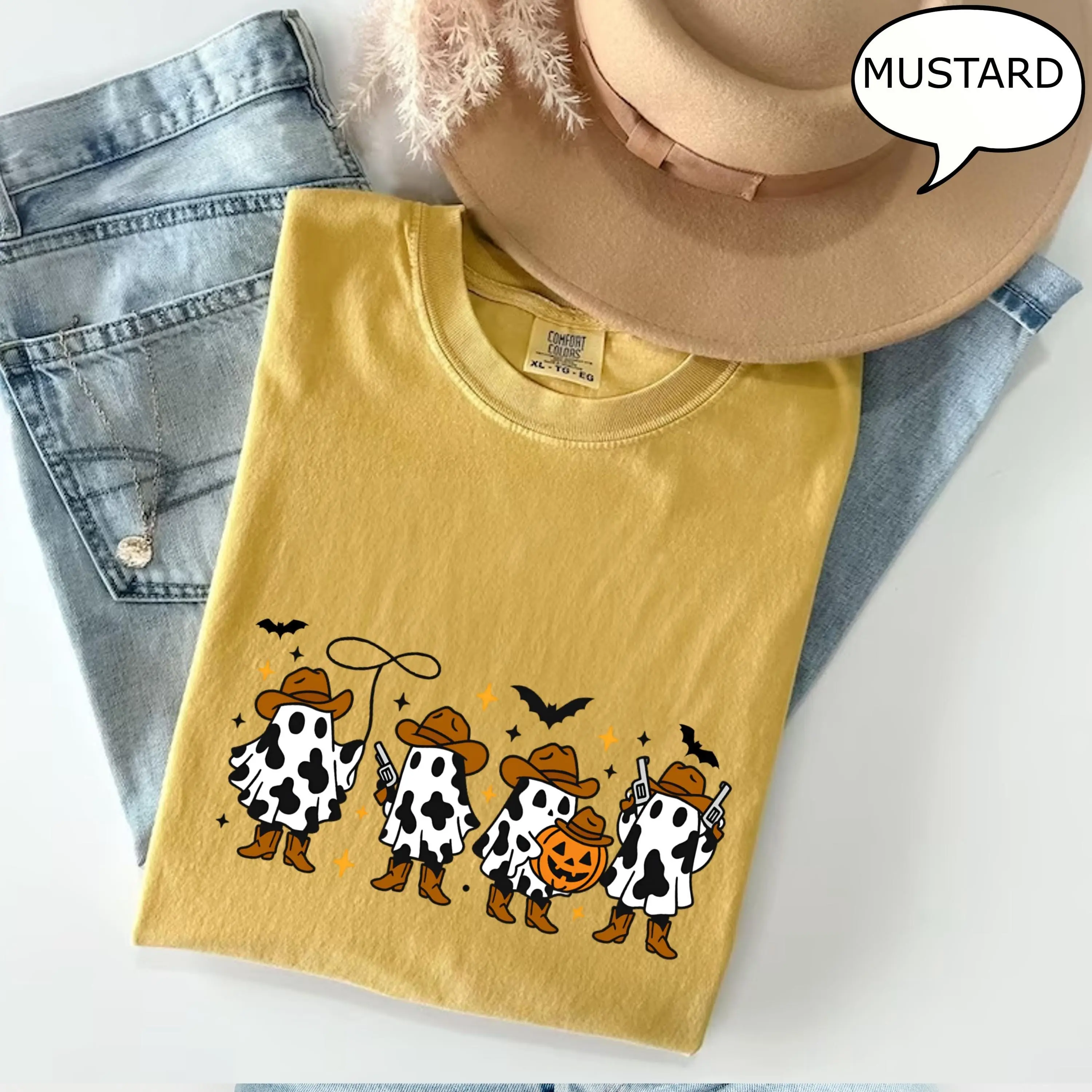 Comfort Colors Western Ghost T-Shirt, Cute Halloween Party Tee, Spooky Fall Country Girl Gift - photo 4