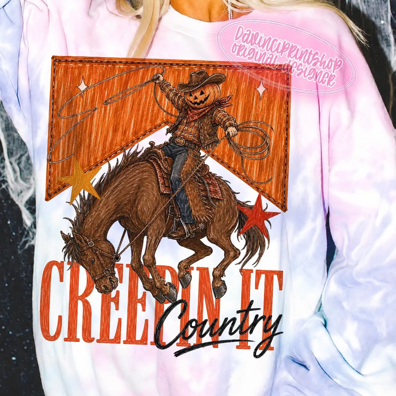 Comfort Colors Western Cowgirl Halloween T-Shirt, Creepin Country Pumpkin Cowboy Vintage Rodeo Fall Tee - photo 4