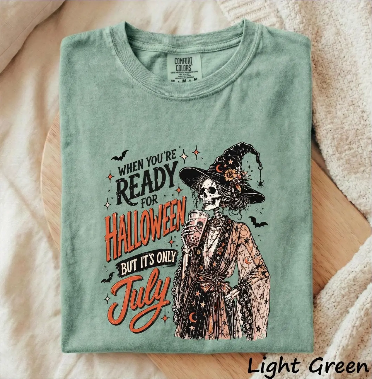 Comfort Colors When You're Ready for Halloween But It's Only July Shirt, Summerween Witch Skeleton Tee - photo 2