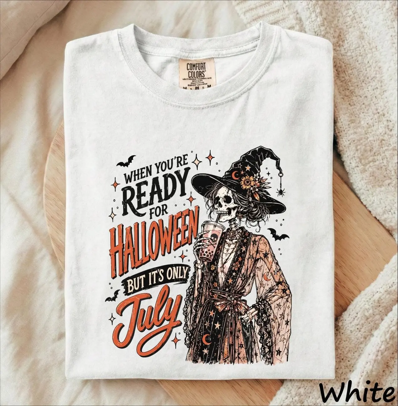 Comfort Colors When You're Ready for Halloween But It's Only July Shirt, Summerween Witch Skeleton Tee - photo 3