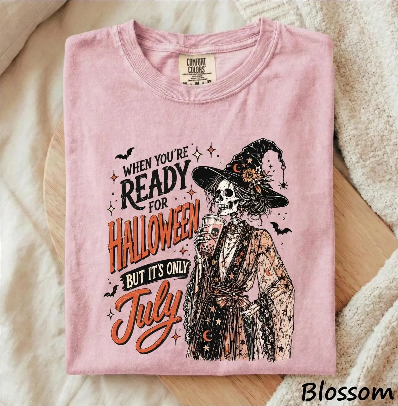 Comfort Colors When You're Ready for Halloween But It's Only July Shirt, Summerween Witch Skeleton Tee - photo 4