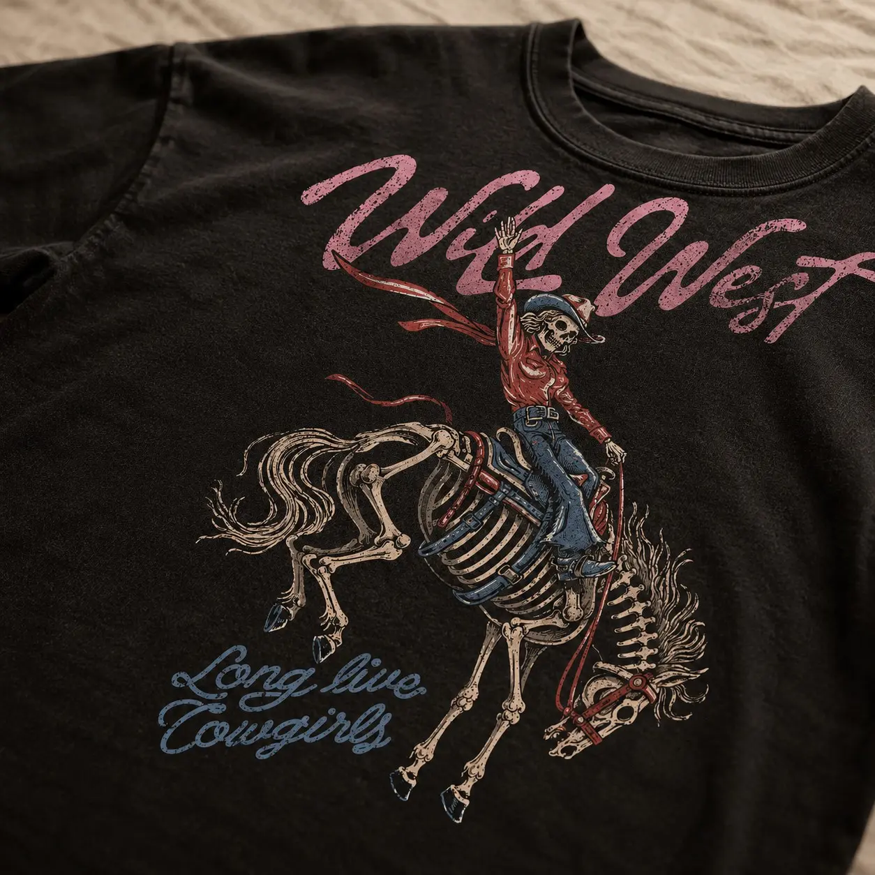 Comfort Colors Wild West Skeleton Halloween Shirt, Cowboy Graphic Tee, Vintage Retro Western Skull Short Sleeve Crewneck