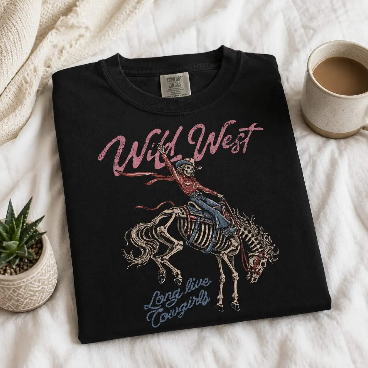 Comfort Colors Wild West Skeleton Halloween Shirt, Cowboy Graphic Tee, Vintage Retro Western Skull Short Sleeve Crewneck - photo 2