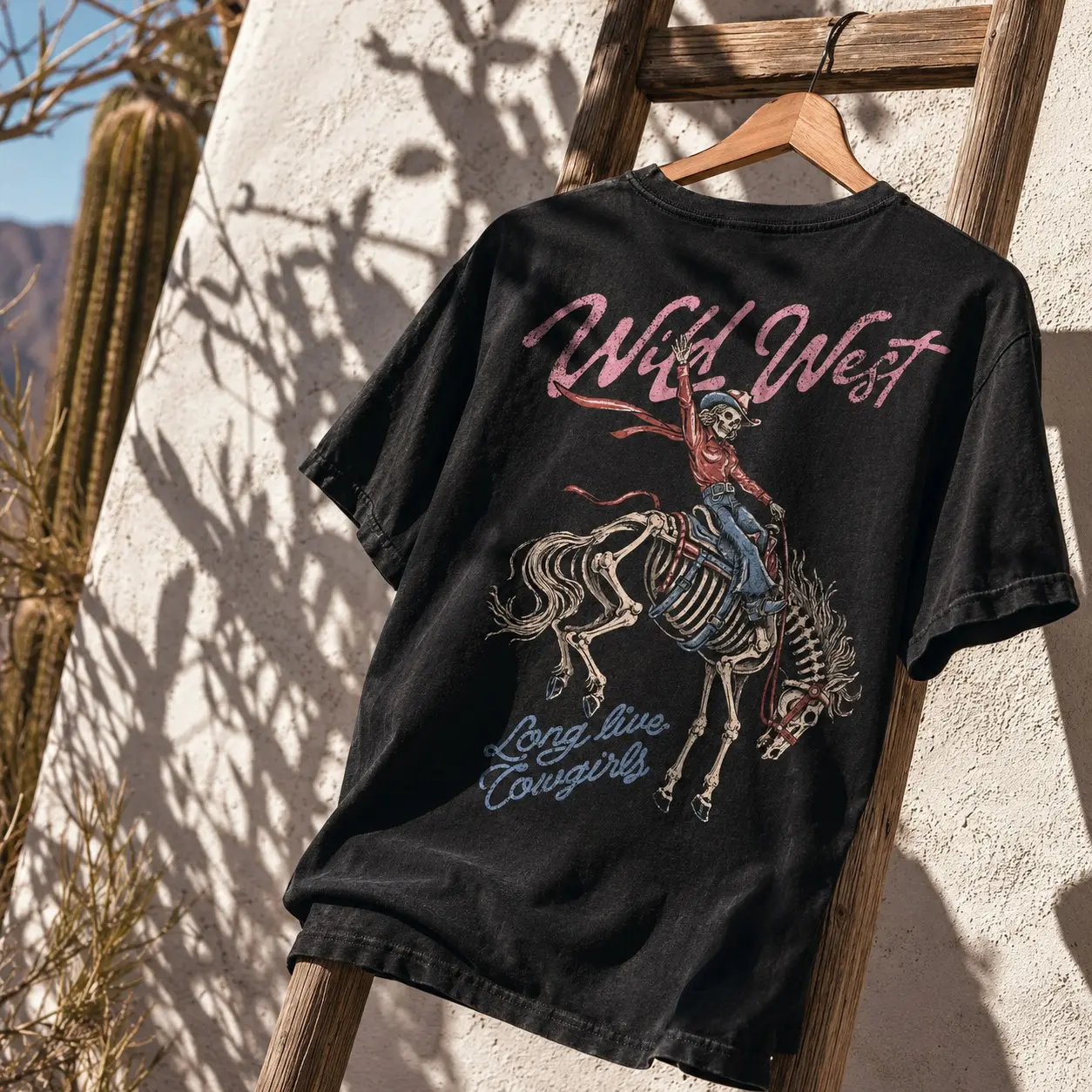 Comfort Colors Wild West Skeleton Halloween Shirt, Cowboy Graphic Tee, Vintage Retro Western Skull Short Sleeve Crewneck - photo 4