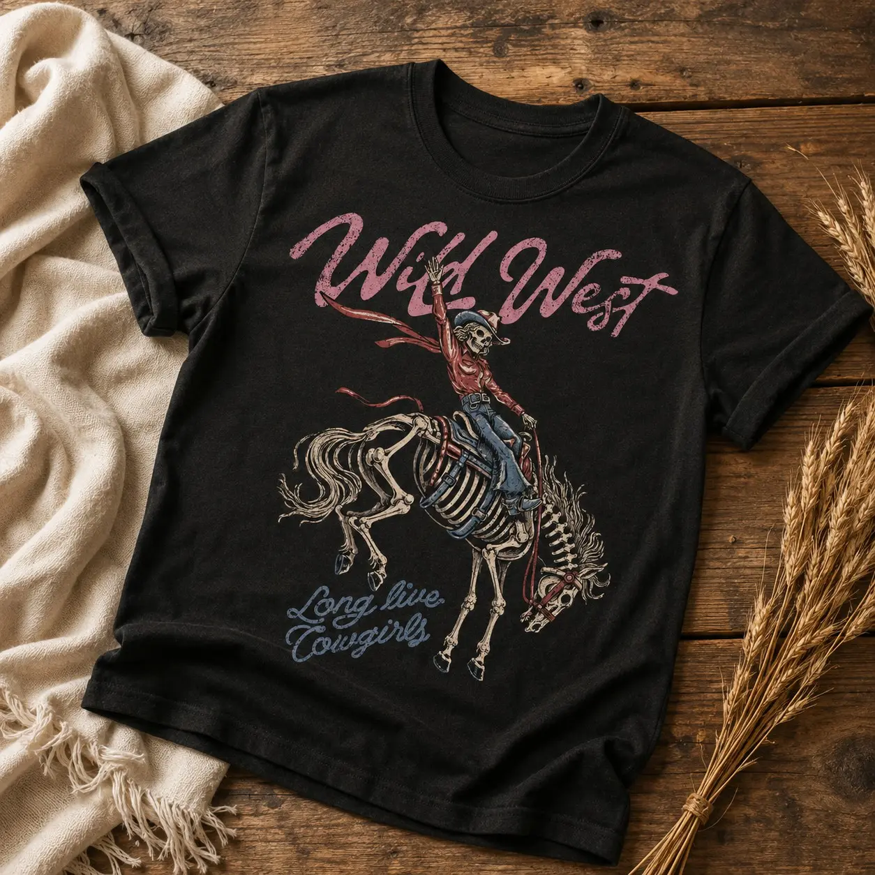 Comfort Colors Wild West Skeleton Halloween Shirt, Cowboy Graphic Tee, Vintage Retro Western Skull Short Sleeve Crewneck - photo 5