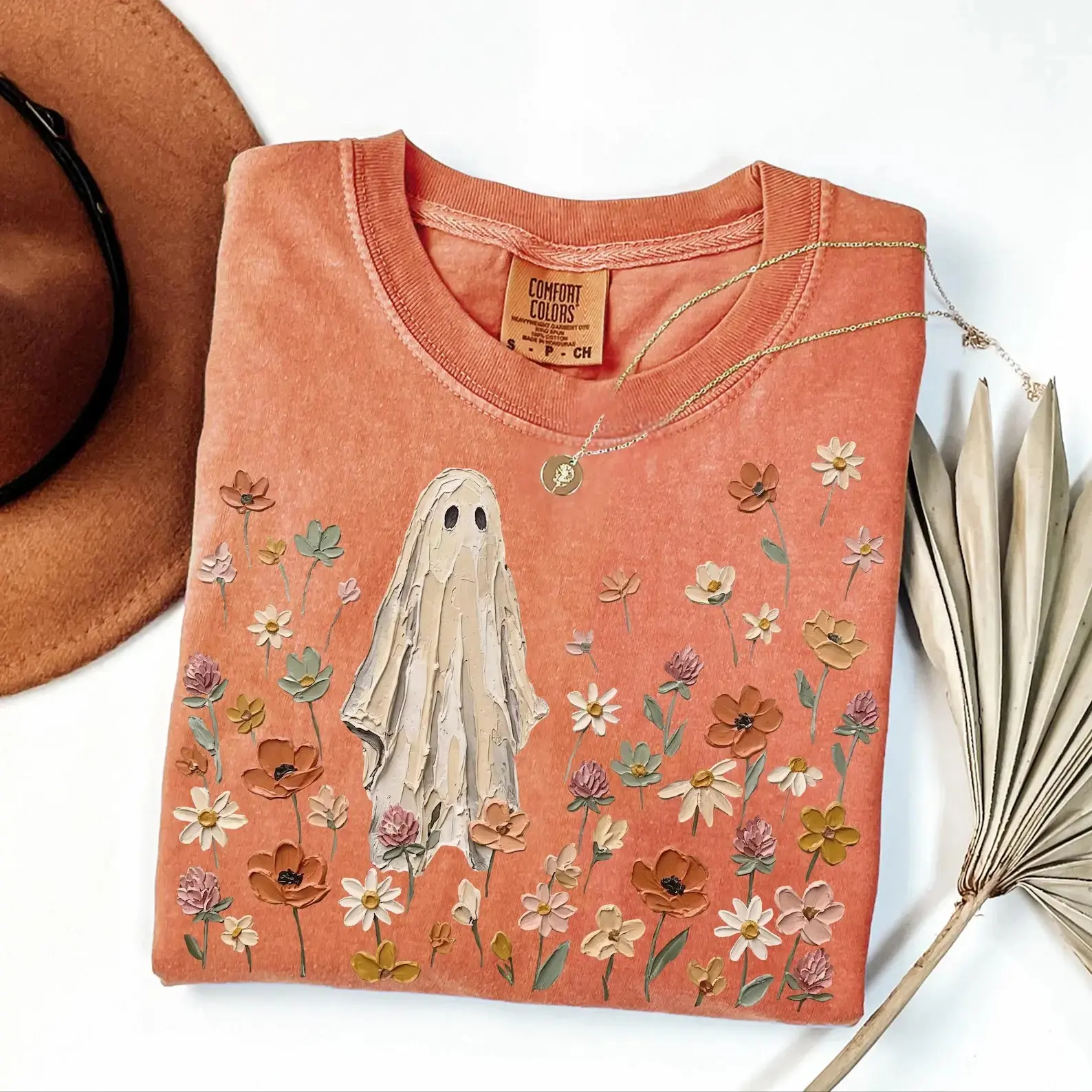 Comfort Colors Wildflowers Ghost Shirt, Spooky Floral Botanical Preppy Cute Fall Halloween Graphic Tee - photo 2