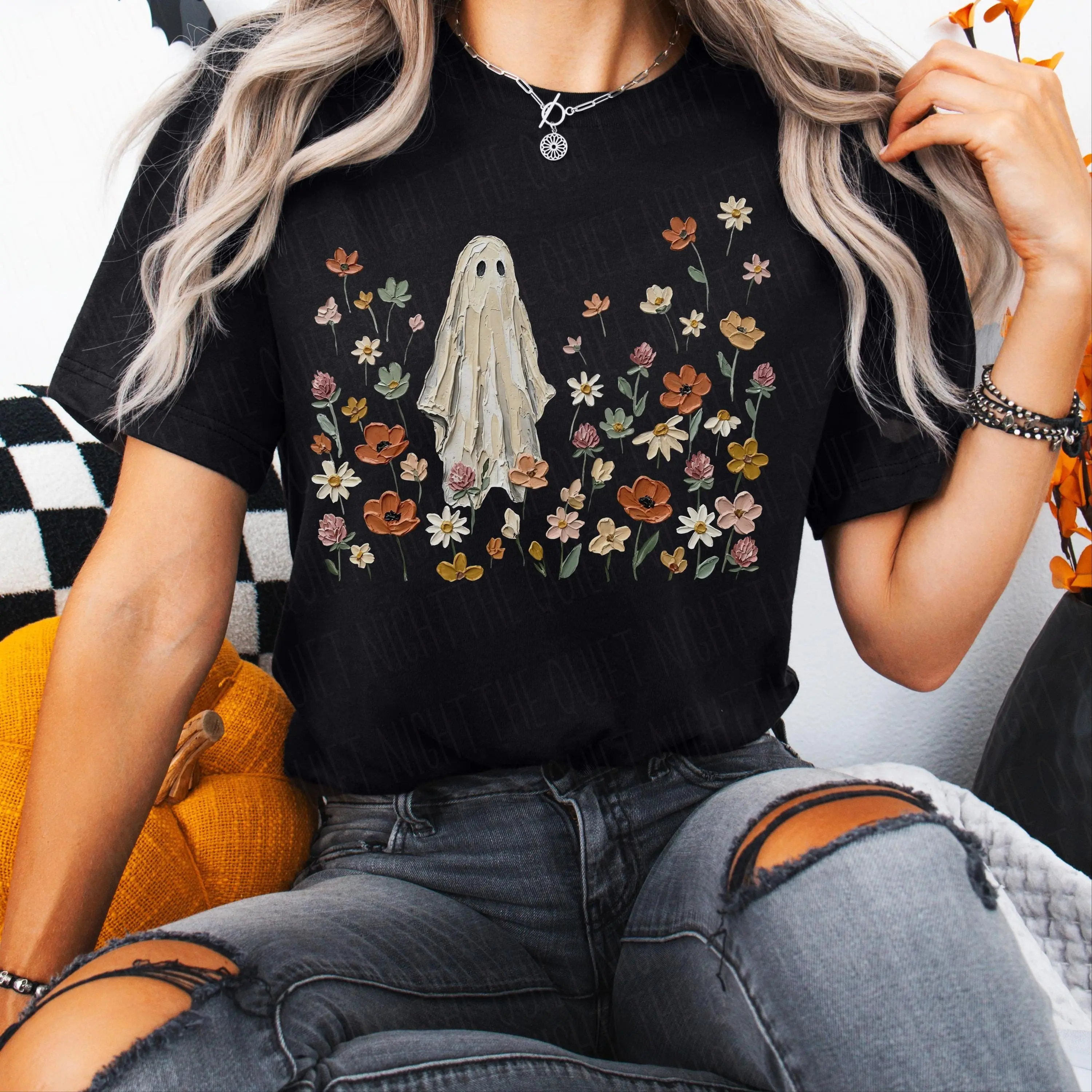 Comfort Colors Wildflower Ghost Shirt, Spooky Season Botanical Floral Tee, Cute Halloween Gift for Her - photo 3