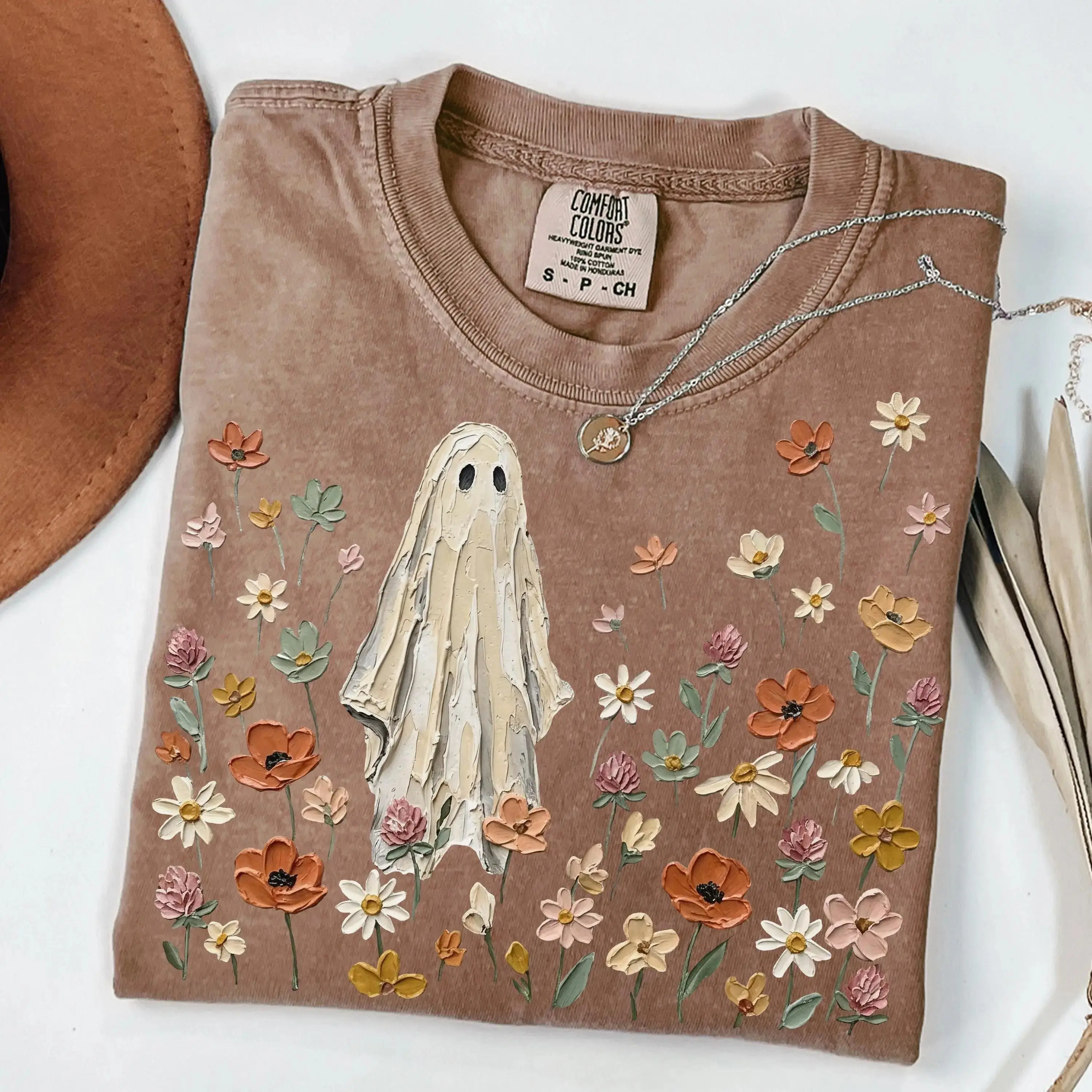 Comfort Colors Wildflowers Ghost Womens Shirt, Spooky Floral Halloween Botanical Preppy Fall Lover Gift Tee - photo 2