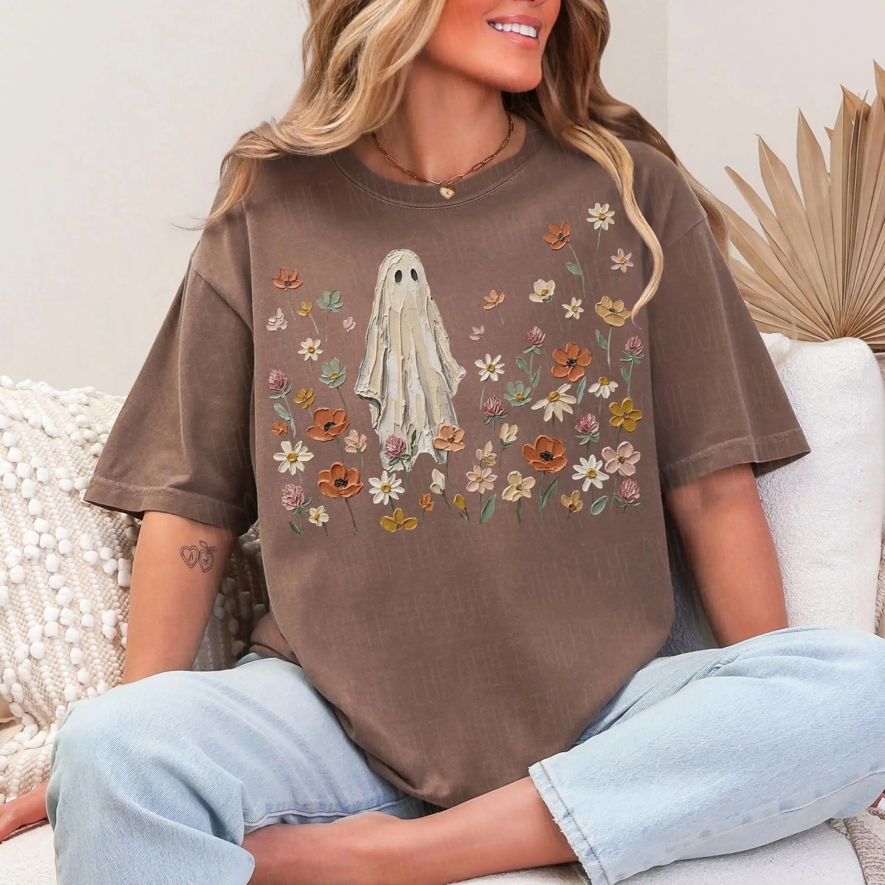 Comfort Colors Wildflowers Ghost Womens Shirt, Spooky Floral Halloween Botanical Preppy Fall Lover Gift Tee - photo 3