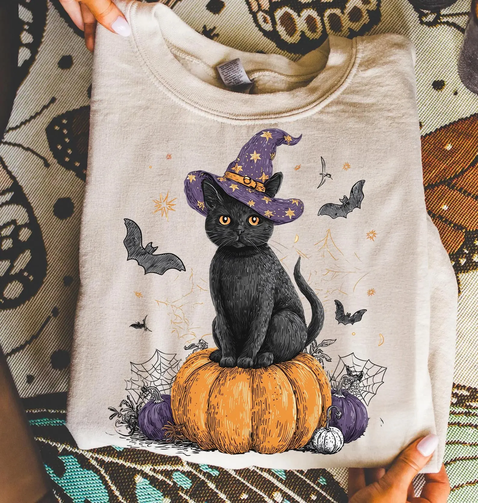 Comfort Colors Witch Black Cat Pumpkin Shirt, Witchy Gothic Halloween Graphic Tee, Spooky Kitty Lover Gift