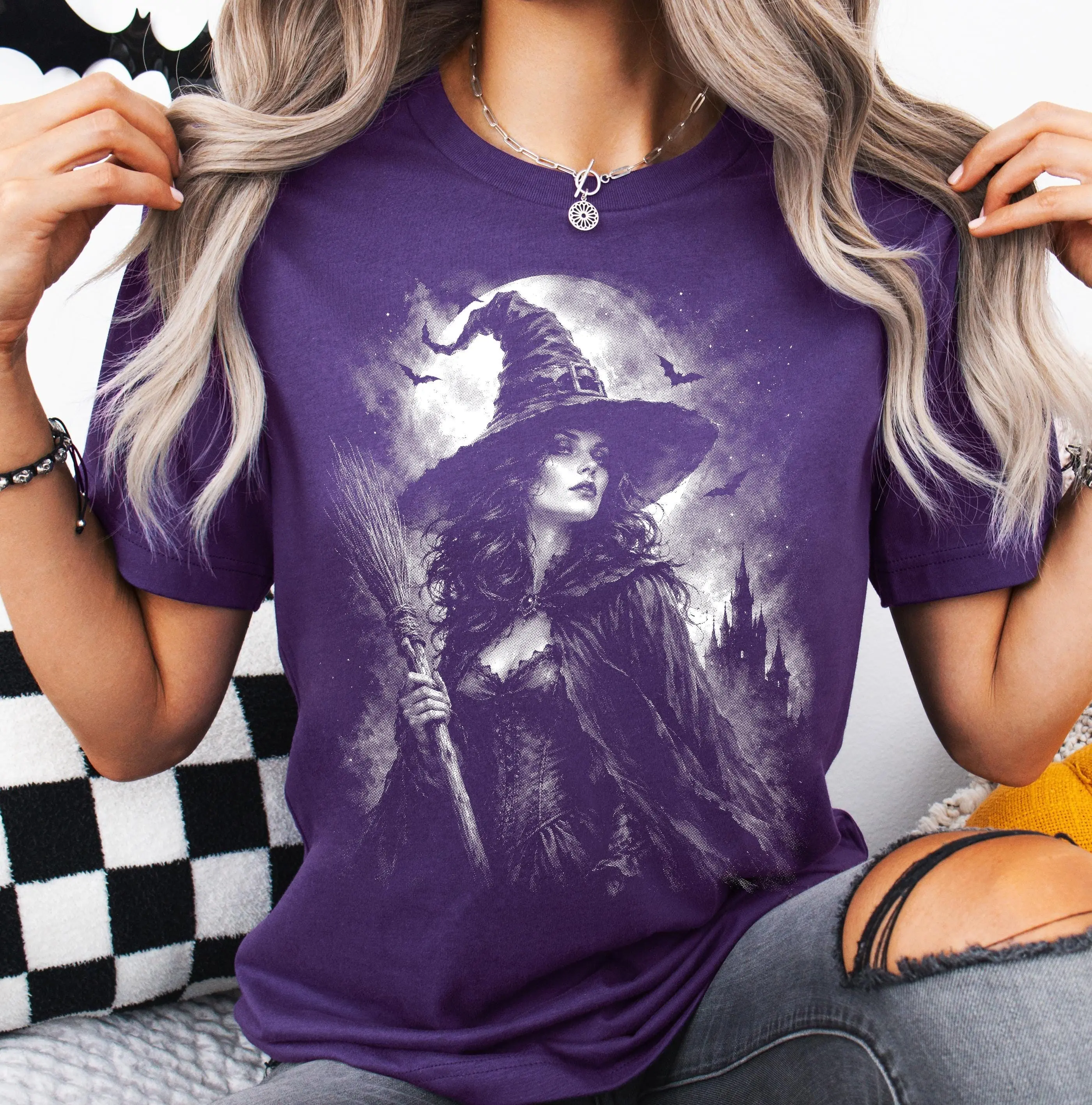 Comfort Colors Witch Halftone Sweatshirt, Spooky Season Gothic Sorceress Halloween Graphic Crewneck - photo 4
