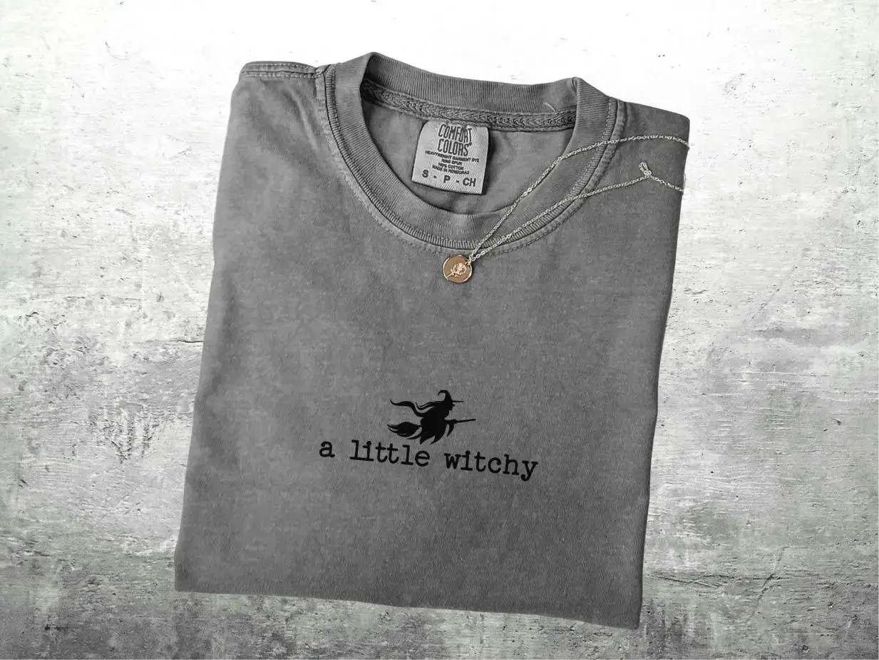 Comfort Colors A Little Witchy Halloween Shirt, Funny Spooky Season Vintage Oversized Unisex Tee - photo 3
