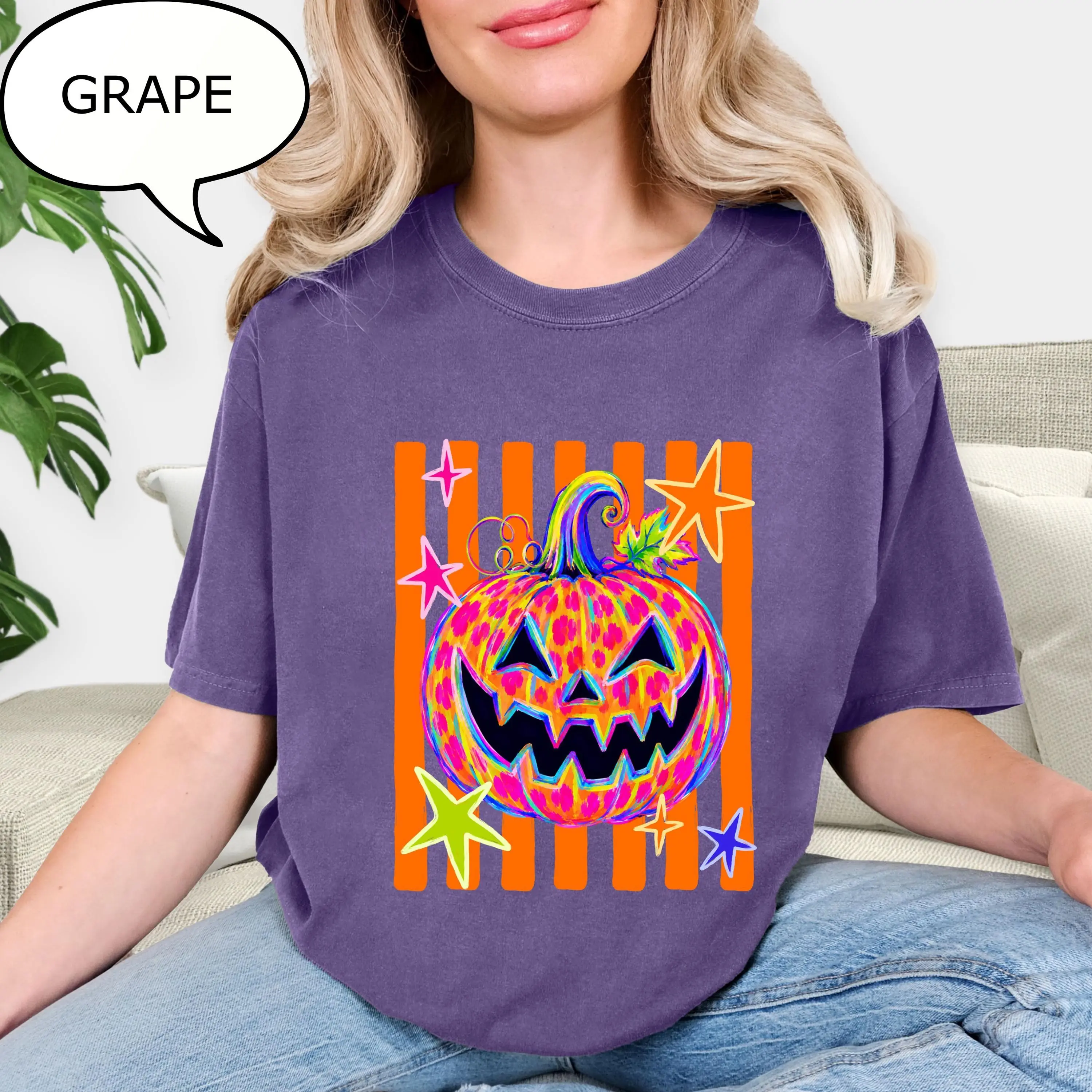Comfort Colors Witchy Pumpkin T-Shirt, Retro Halloween Spooky Graphic Tee, Cozy Fall Gift - photo 3