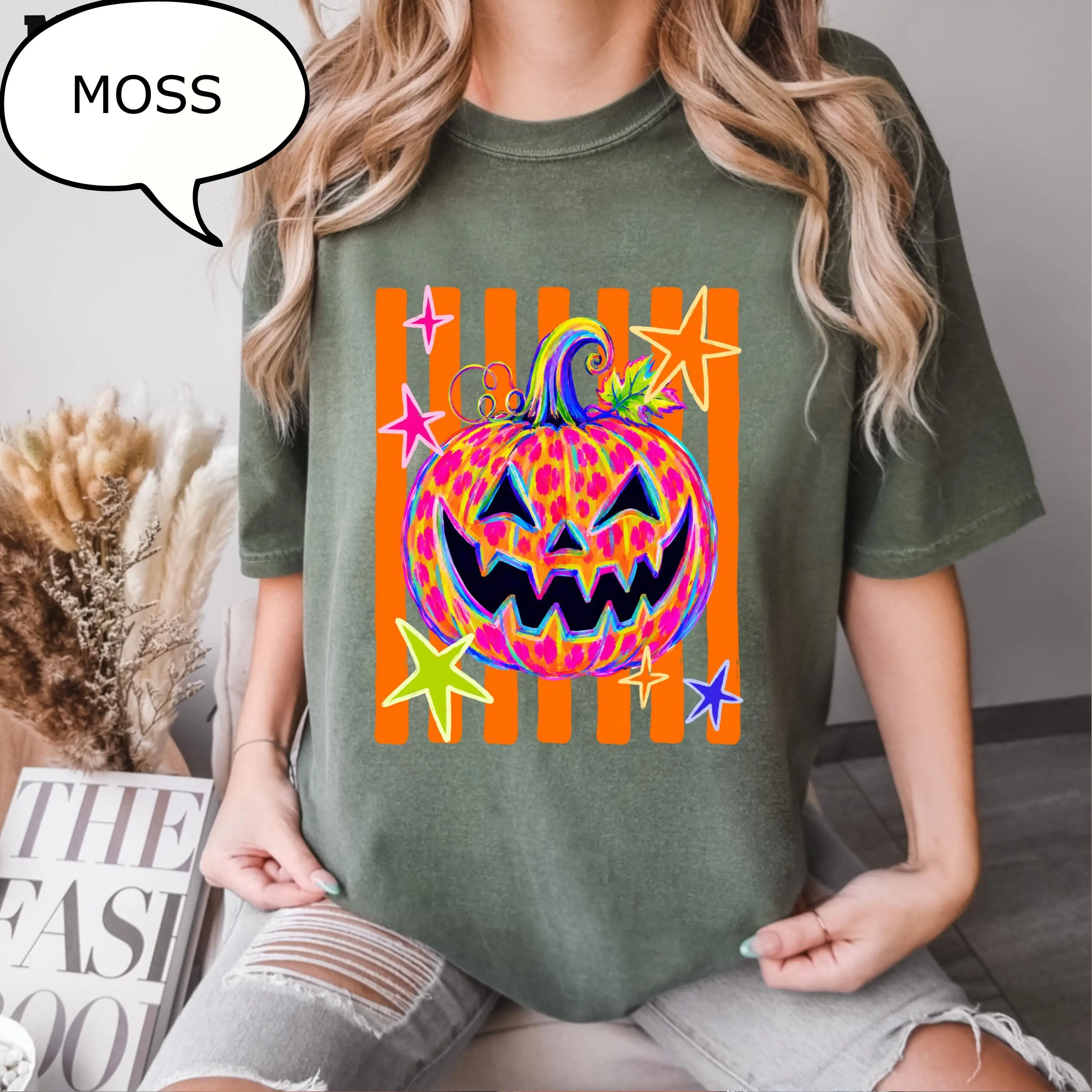 Comfort Colors Witchy Pumpkin T-Shirt, Retro Halloween Spooky Graphic Tee, Cozy Fall Gift - photo 4