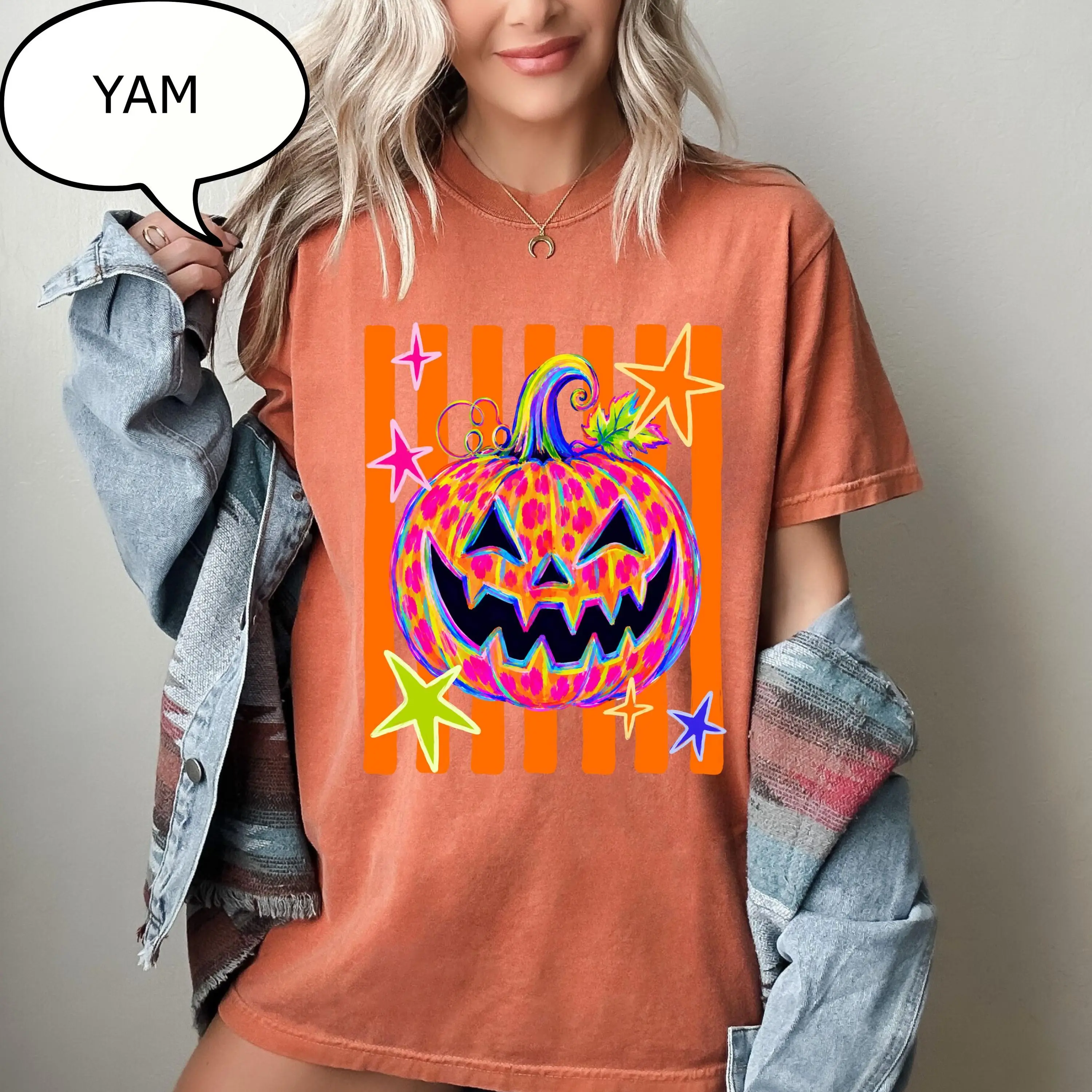 Comfort Colors Witchy Pumpkin T-Shirt, Retro Halloween Spooky Graphic Tee, Cozy Fall Gift - photo 5