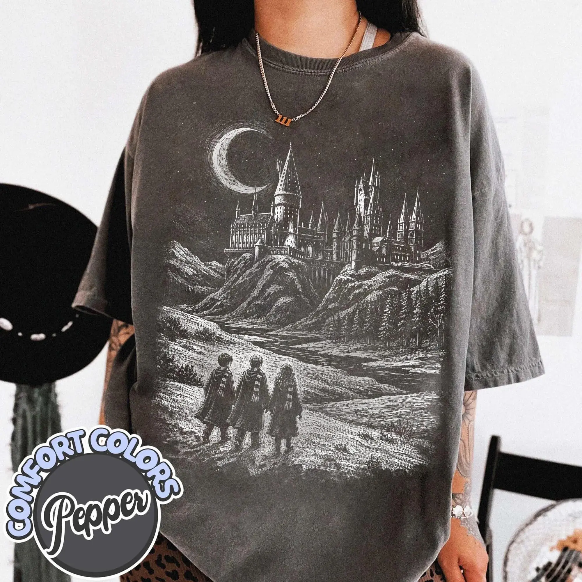 Comfort Colors Wizard Castle Owl Shirt, Magical Fantasycore School Unisex Graphic Tee, Witch Gifts for Book Lovers