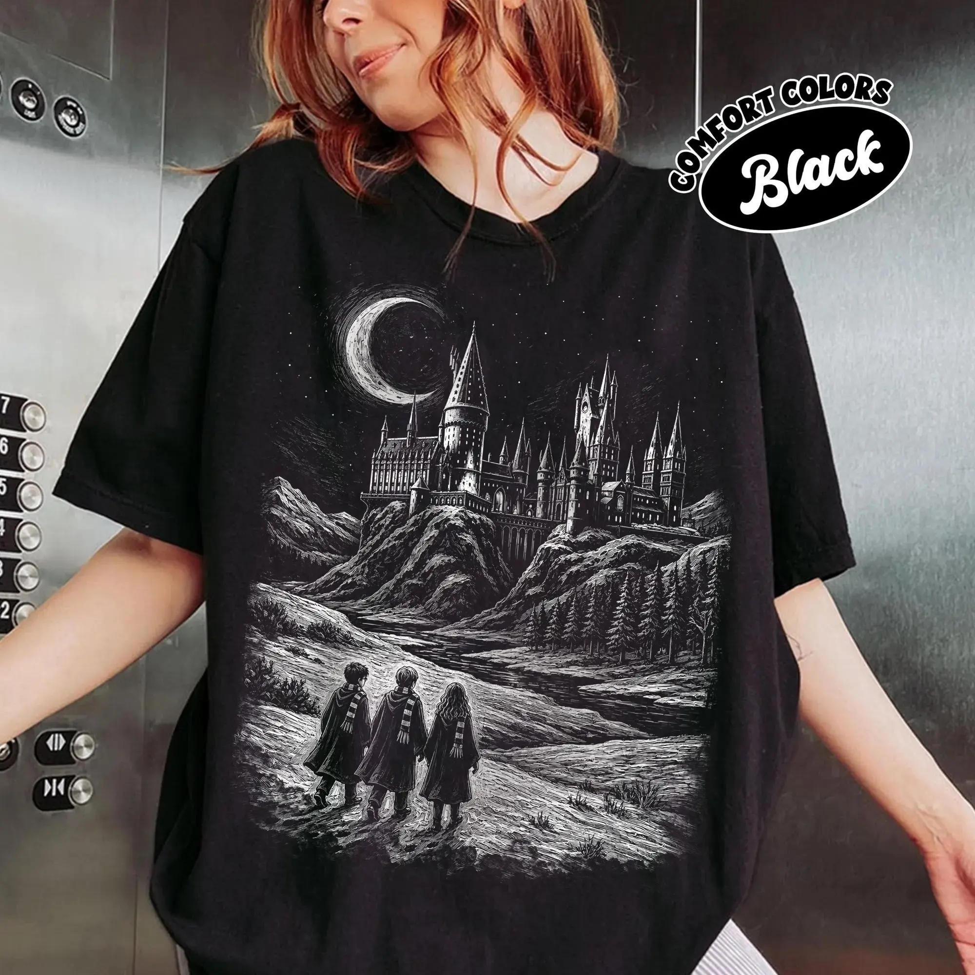 Comfort Colors Wizard Castle Owl Shirt, Magical Fantasycore School Unisex Graphic Tee, Witch Gifts for Book Lovers - photo 2