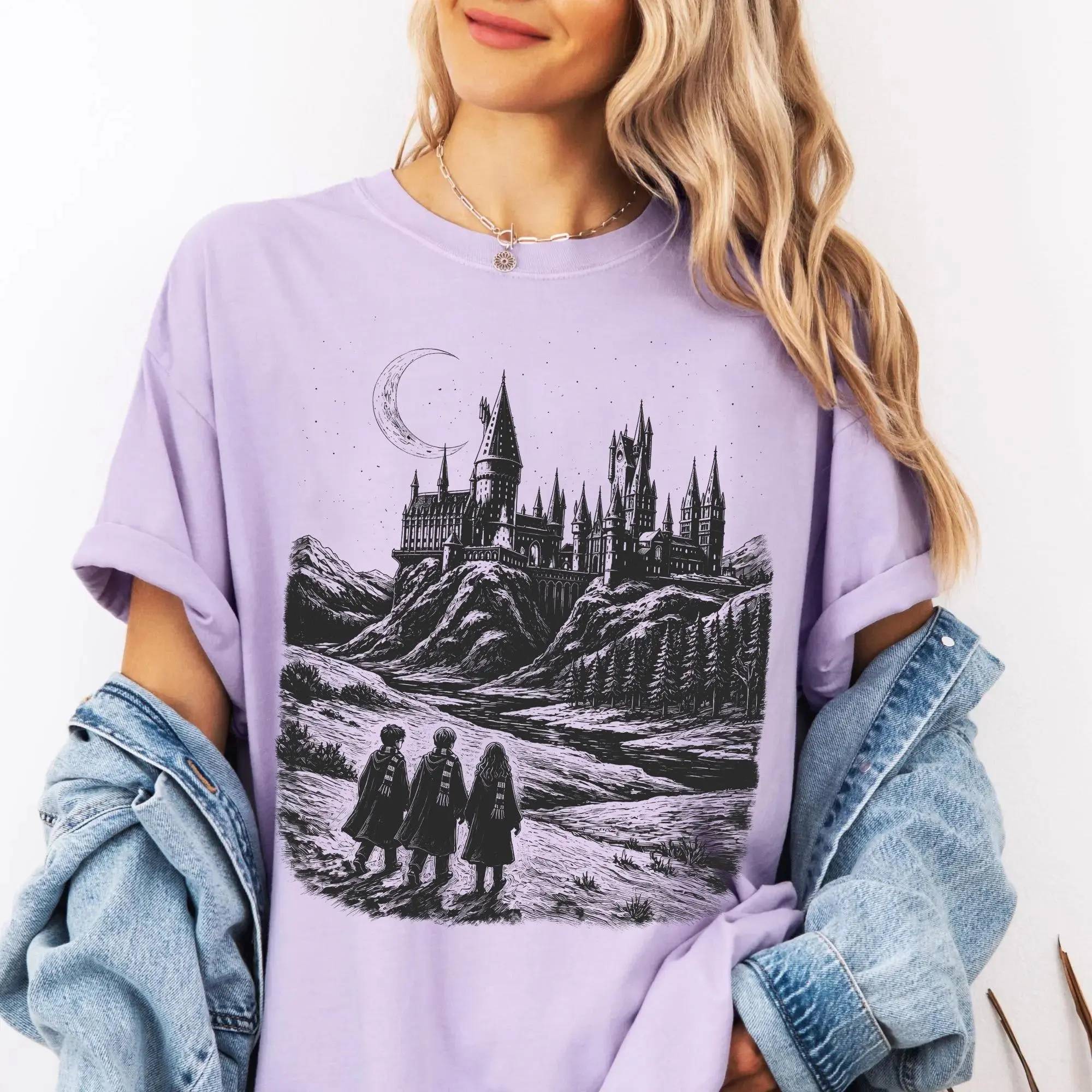 Comfort Colors Wizard Castle Owl Shirt, Magical Fantasycore School Unisex Graphic Tee, Witch Gifts for Book Lovers - photo 4