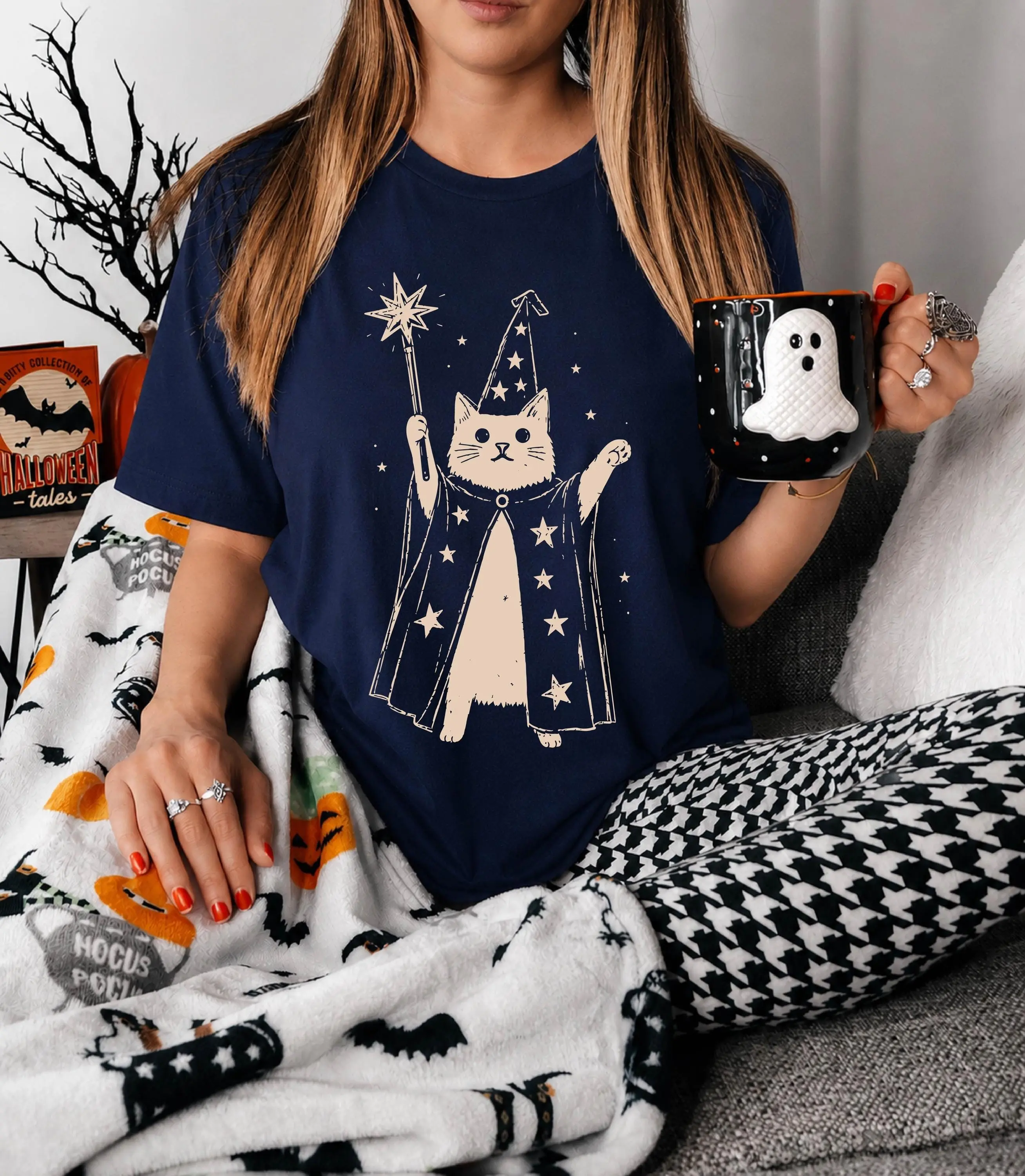 Comfort Colors Wizard Cat Halloween Shirt, Witchy Feline Magic Tee, Spooky Season Whimsigoth Kitty Top, Pet Lover Gift - photo 2