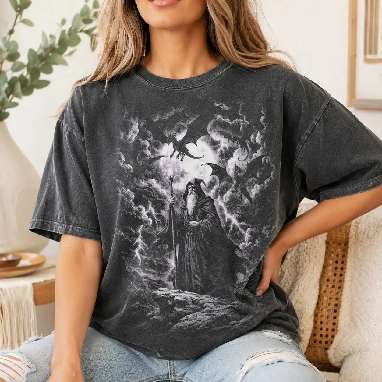 Comfort Colors Wizard Dragon Halloween T-Shirt, Unisex Short Sleeve Graphic Tee for Men and Women