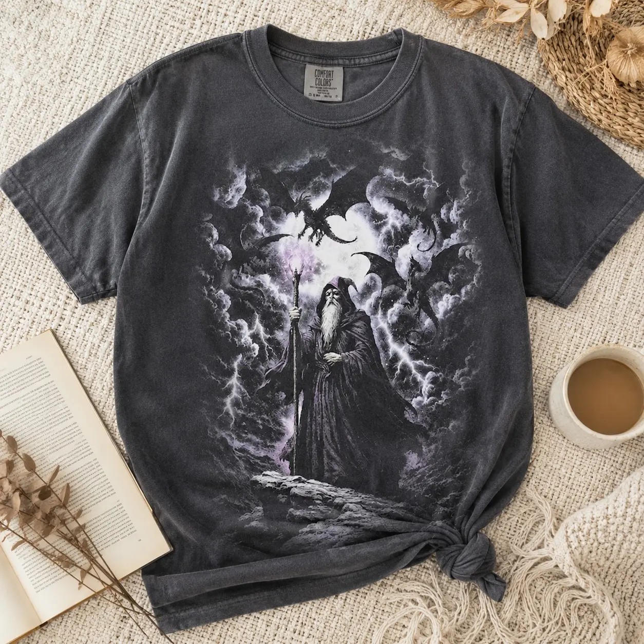 Comfort Colors Wizard Dragon Halloween T-Shirt, Unisex Short Sleeve Graphic Tee for Men and Women - photo 2