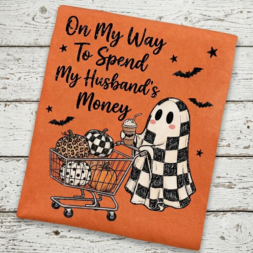 Comfort Colors Womens Halloween Ghost TShirt, On My Way To Spend My Husbands Money Funny Shopping Tee