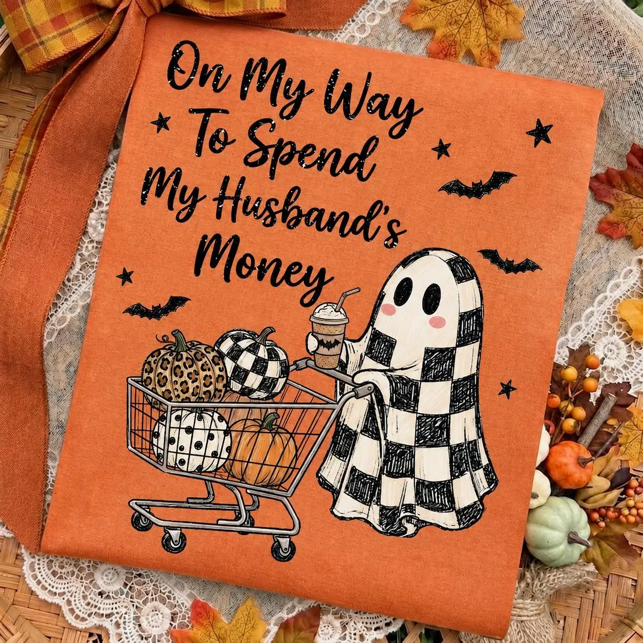 Comfort Colors Womens Halloween Ghost TShirt, On My Way To Spend My Husbands Money Funny Shopping Tee - photo 2