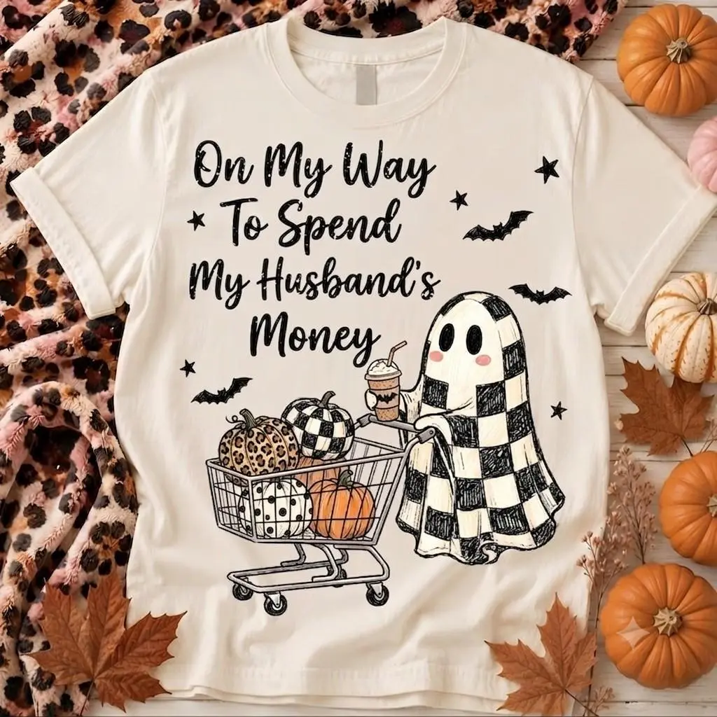 Comfort Colors Womens Halloween Ghost TShirt, On My Way To Spend My Husbands Money Funny Shopping Tee - photo 4