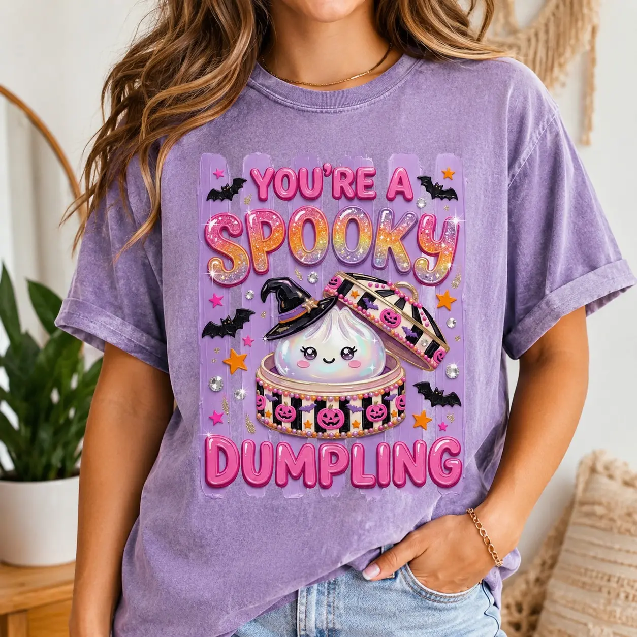 Comfort Colors Youre a Spooky Dumpling Witch Hat Women Graphic Shirts October Party
