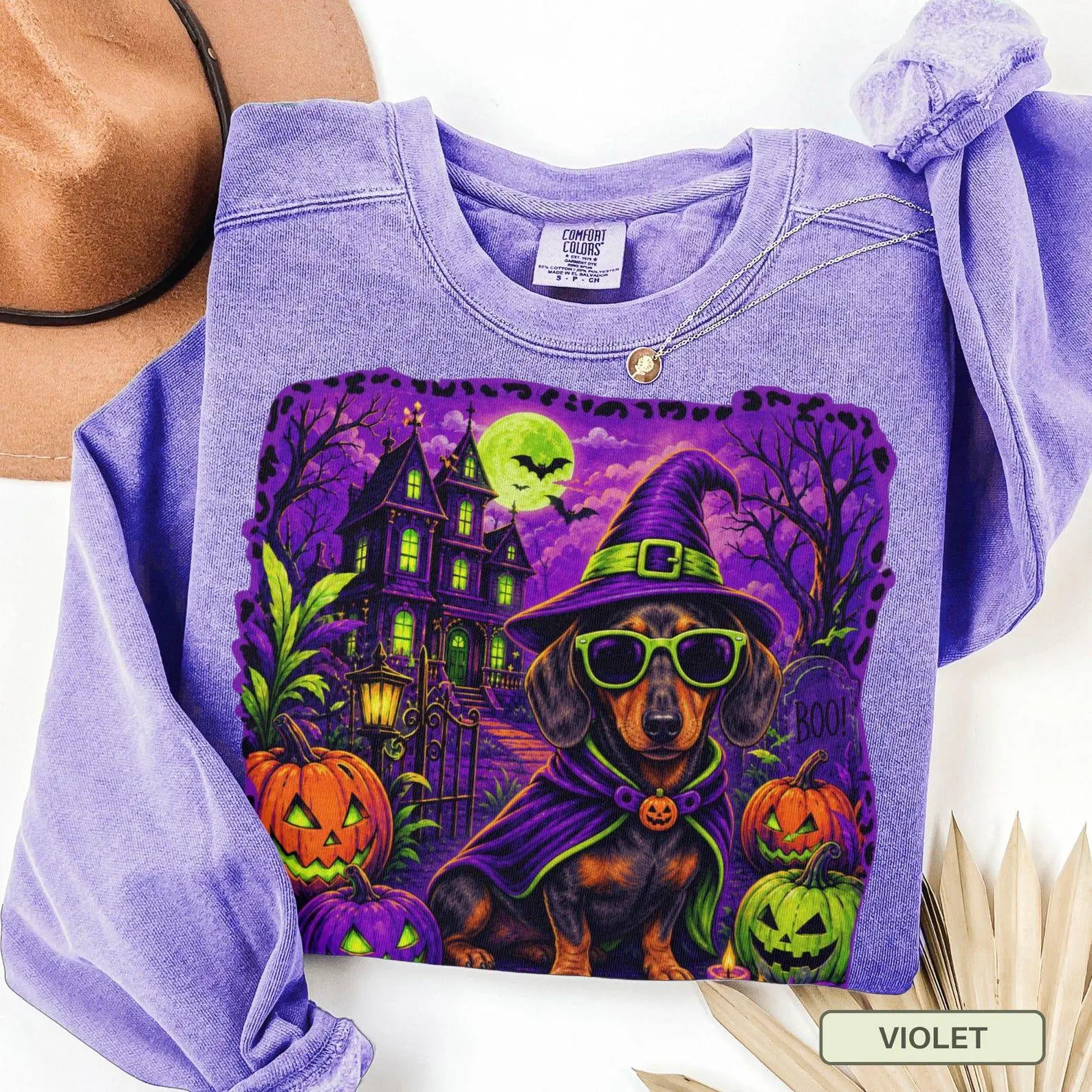Comfort Colors Dachshund Halloween Shirt, Wiener Dog Ghost Tee, Spooky Season Doxie Mom Cute Fall Gift