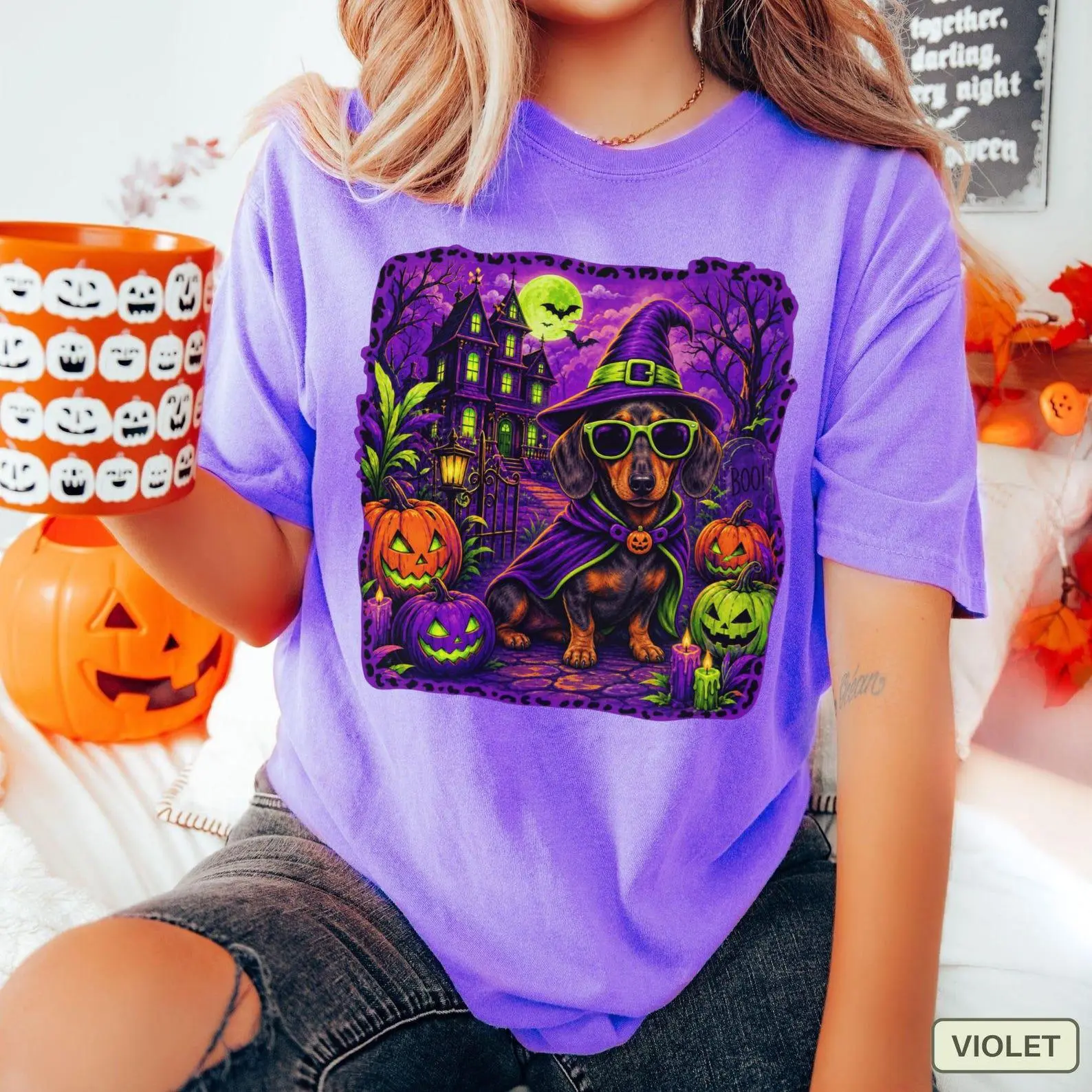 Comfort Colors Dachshund Halloween Shirt, Wiener Dog Ghost Tee, Spooky Season Doxie Mom Cute Fall Gift - photo 4
