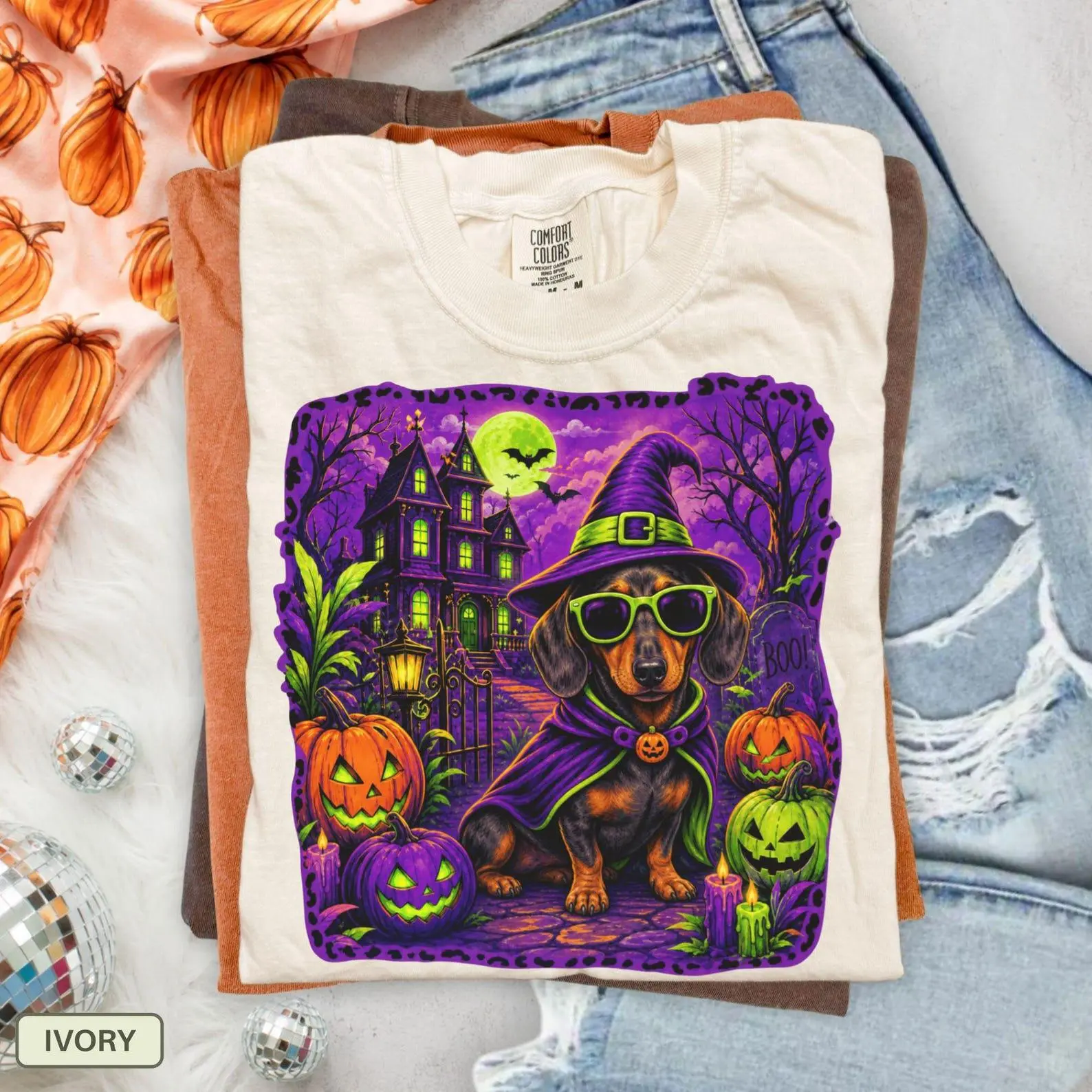 Comfort Colors Dachshund Halloween Sweatshirt, Wiener Dog Ghost Crewneck, Spooky Season Doxie Mom Fall Gift - photo 5