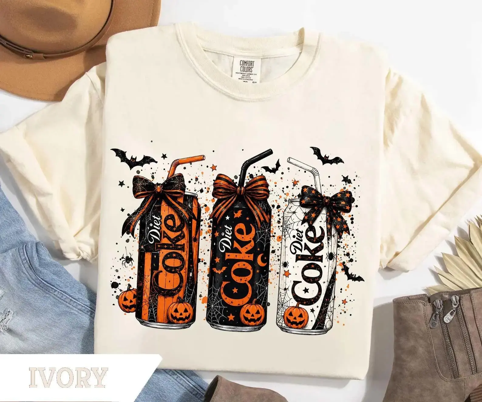 Coquette Bow Spooky Soda Can Sweatshirt, Comfort Colors Halloween Horror Lover Crewneck, Cute Women's Fall Season Top - photo 2