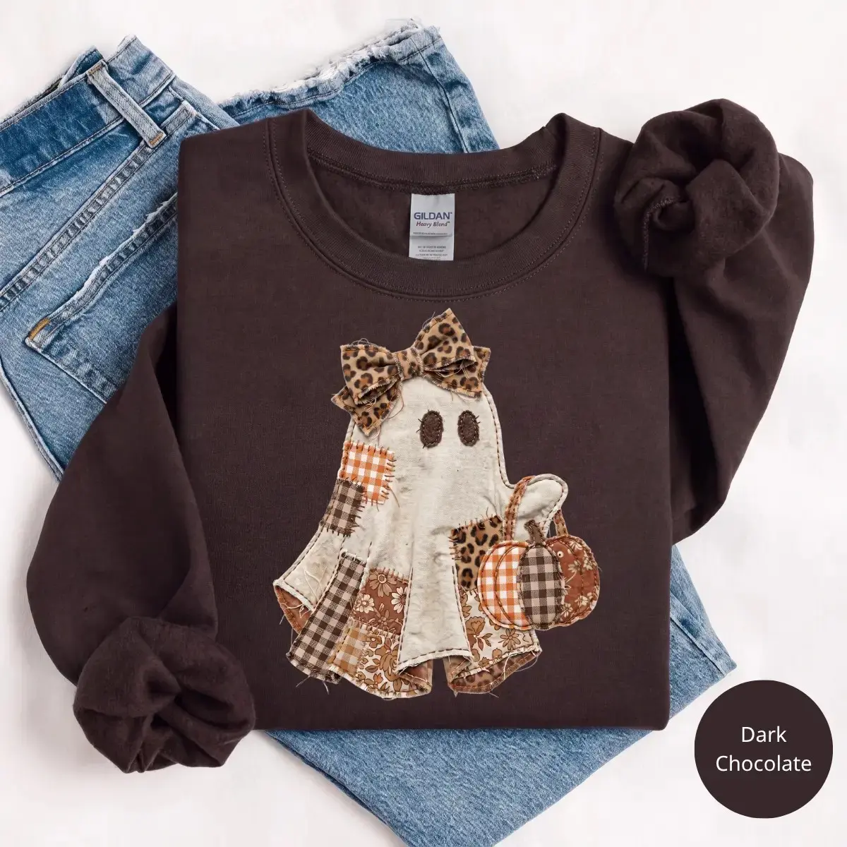 Coquette Ghost Printed Sweatshirt, Cute Preppy Pumpkin Graphic Top, Girly Halloween Spooky Fall Autumn Gift