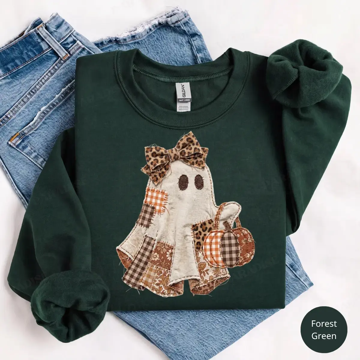 Coquette Ghost Printed Sweatshirt, Cute Preppy Pumpkin Graphic Top, Girly Halloween Spooky Fall Autumn Gift - photo 2
