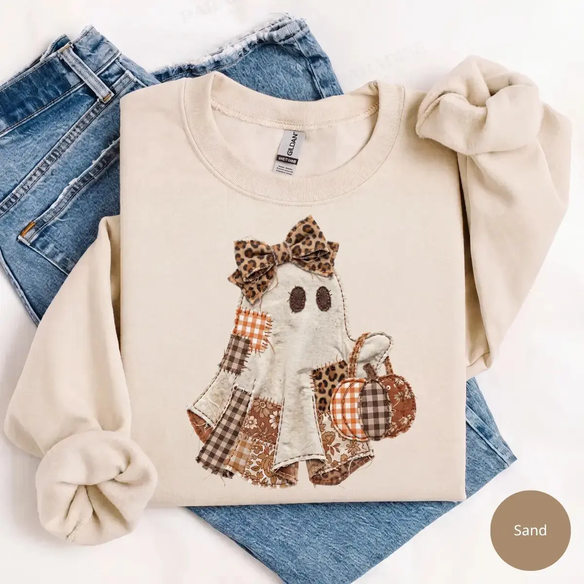 Coquette Ghost Printed Sweatshirt, Cute Preppy Pumpkin Graphic Top, Girly Halloween Spooky Fall Autumn Gift - photo 5