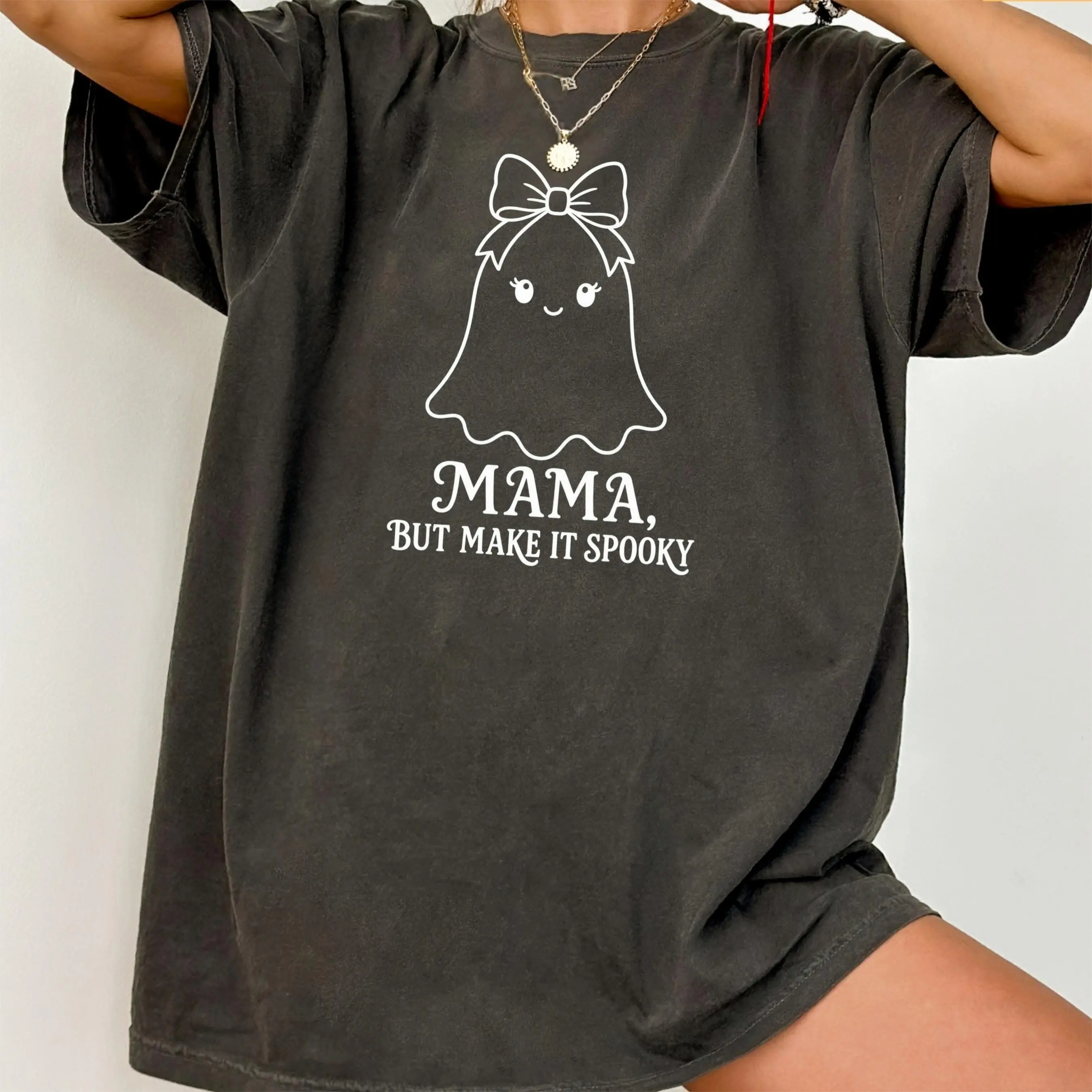 Comfort Colors Coquette Halloween Mama Shirt, Cute Bow Aesthetic Spooky Mom Fall Gift Tee - photo 4