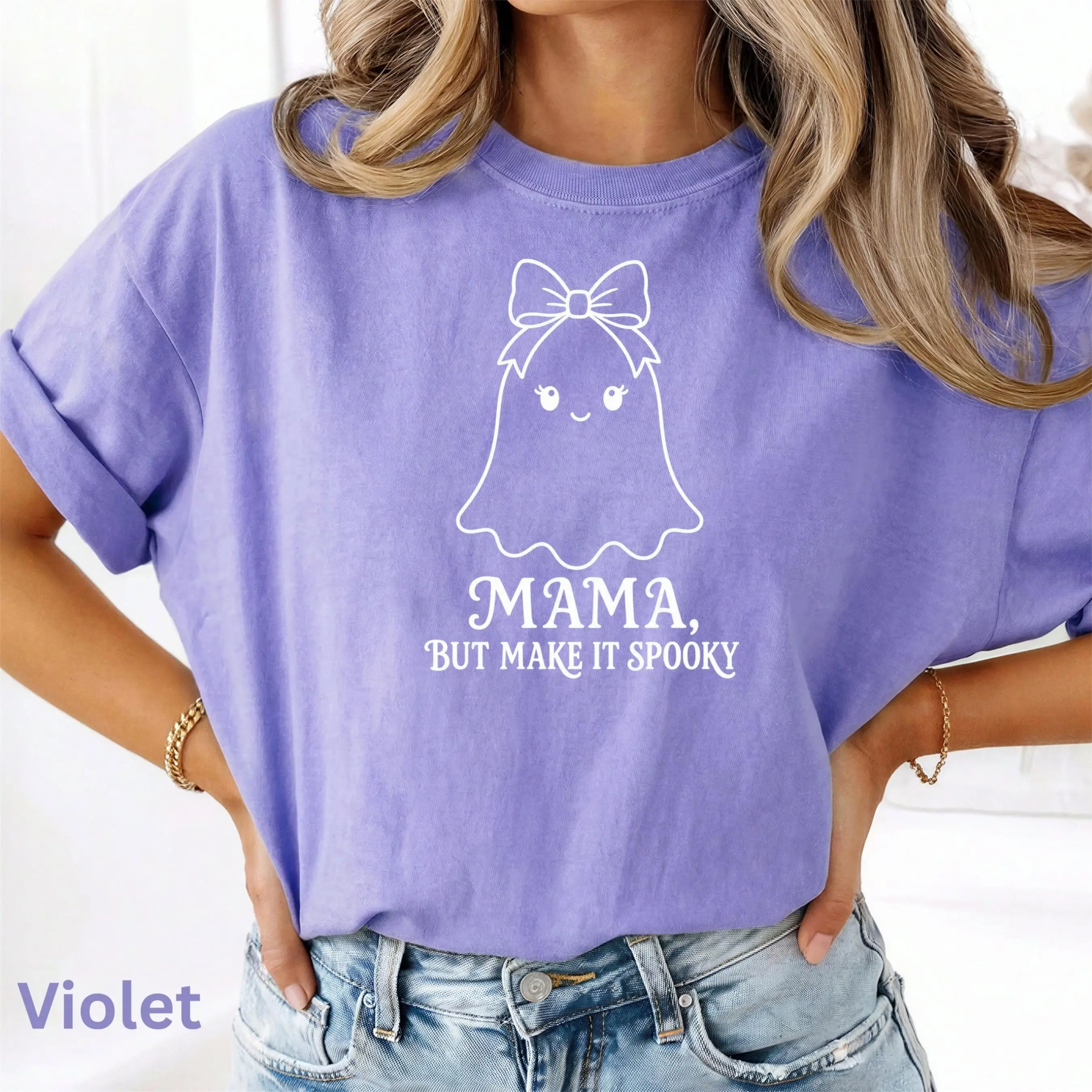 Comfort Colors Coquette Halloween Mama Shirt, Cute Bow Aesthetic Spooky Mom Fall Gift Tee - photo 5