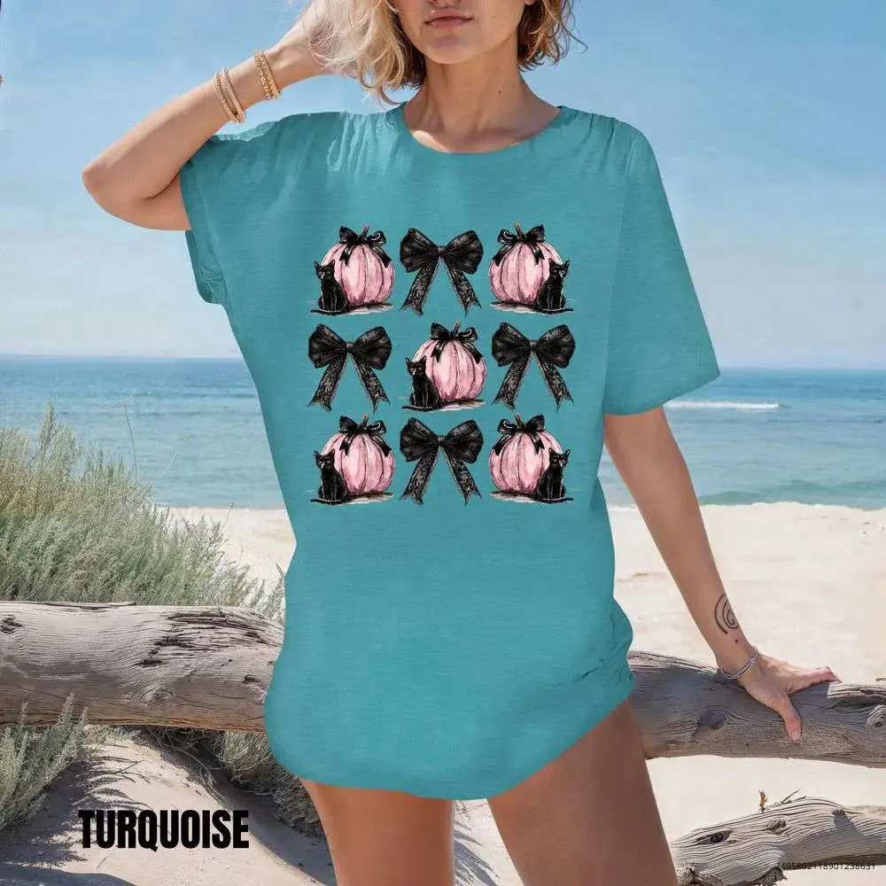 Coquette Halloween Shirt, Black Cat Y2K Bow Retro Tee, Mystic Spooky Season Graphic Top, Cute Cat Lover Gift for Women - photo 4