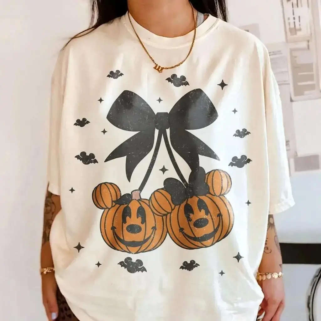 Coquette Pumpkin Bow Halloween T-Shirt, Funny Cute Ribbon Witchy Spooky Season Fall Graphic Tee for Women