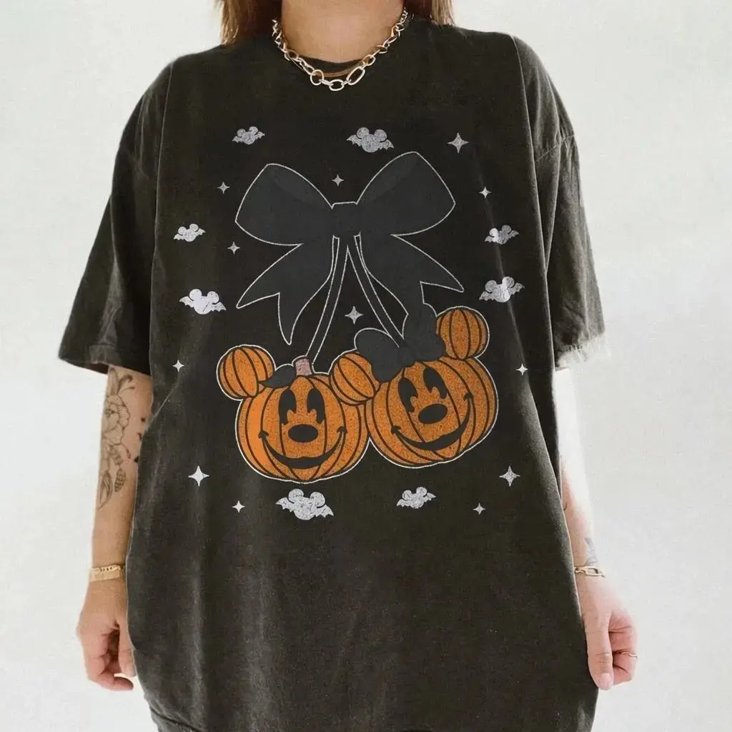 Coquette Pumpkin Bow Halloween T-Shirt, Funny Cute Ribbon Witchy Spooky Season Fall Graphic Tee for Women - photo 2
