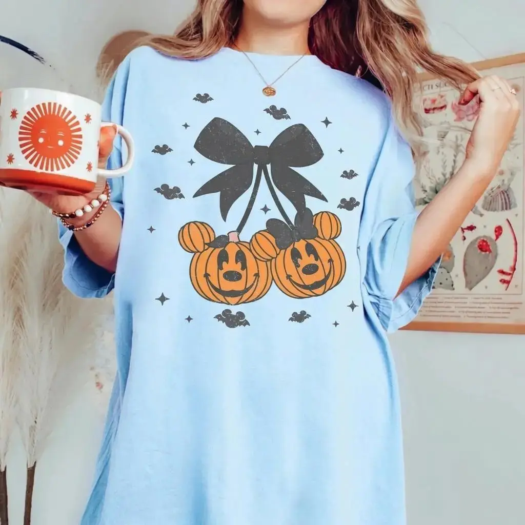 Coquette Pumpkin Bow Halloween T-Shirt, Funny Cute Ribbon Witchy Spooky Season Fall Graphic Tee for Women - photo 3
