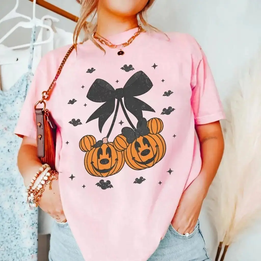 Coquette Pumpkin Bow Halloween T-Shirt, Funny Cute Ribbon Witchy Spooky Season Fall Graphic Tee for Women - photo 4