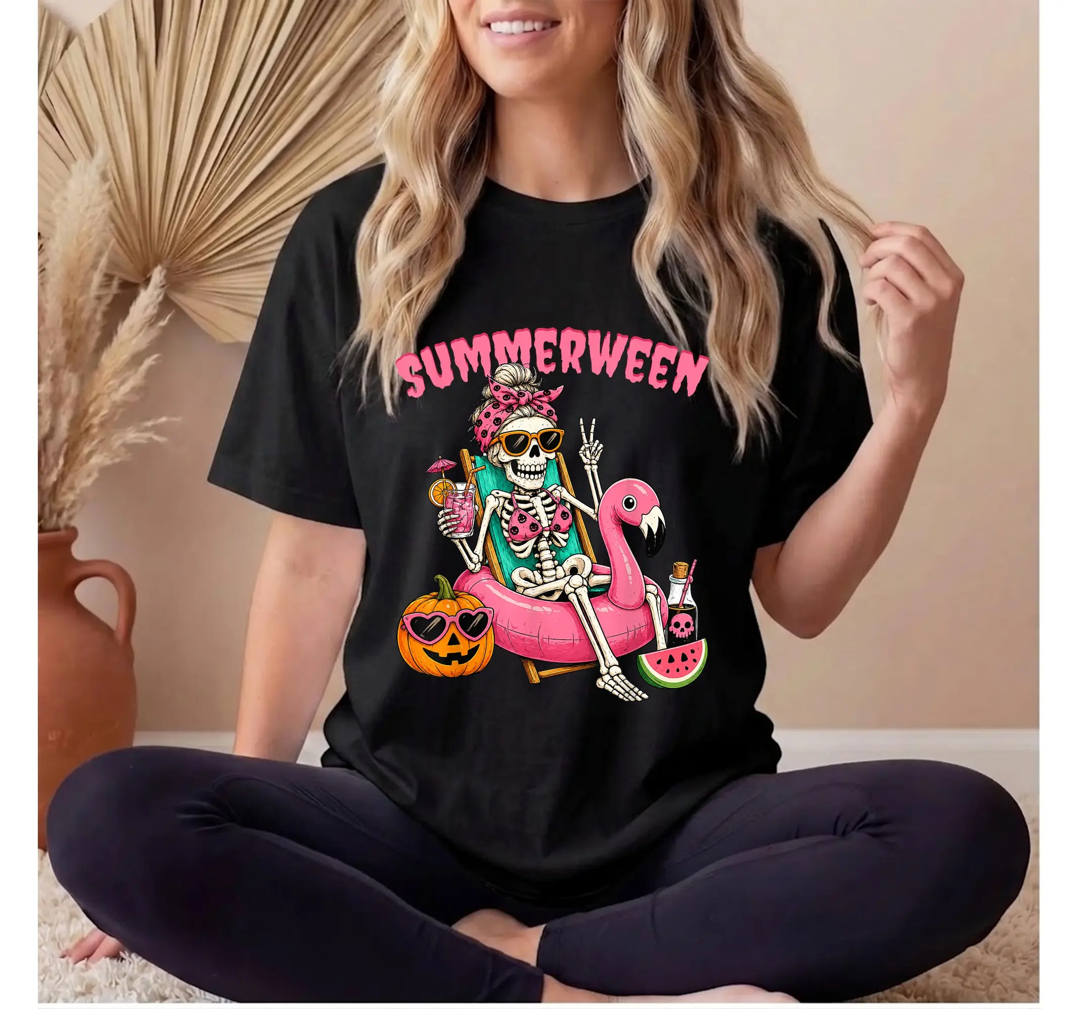 Coquette Skeleton Leopard Bow Tee, Funny Spooky Summerween Graphic T-Shirt